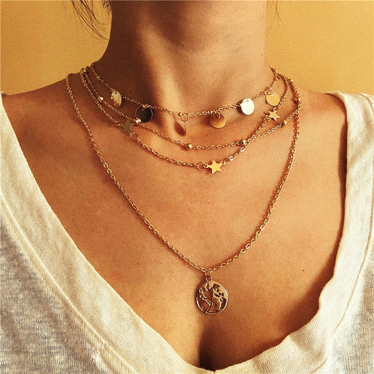 Shining Diva Fashion Latest Stylish Multilayer Metal Chain Pendant Necklace for Women (A12178np), Gold12, 1