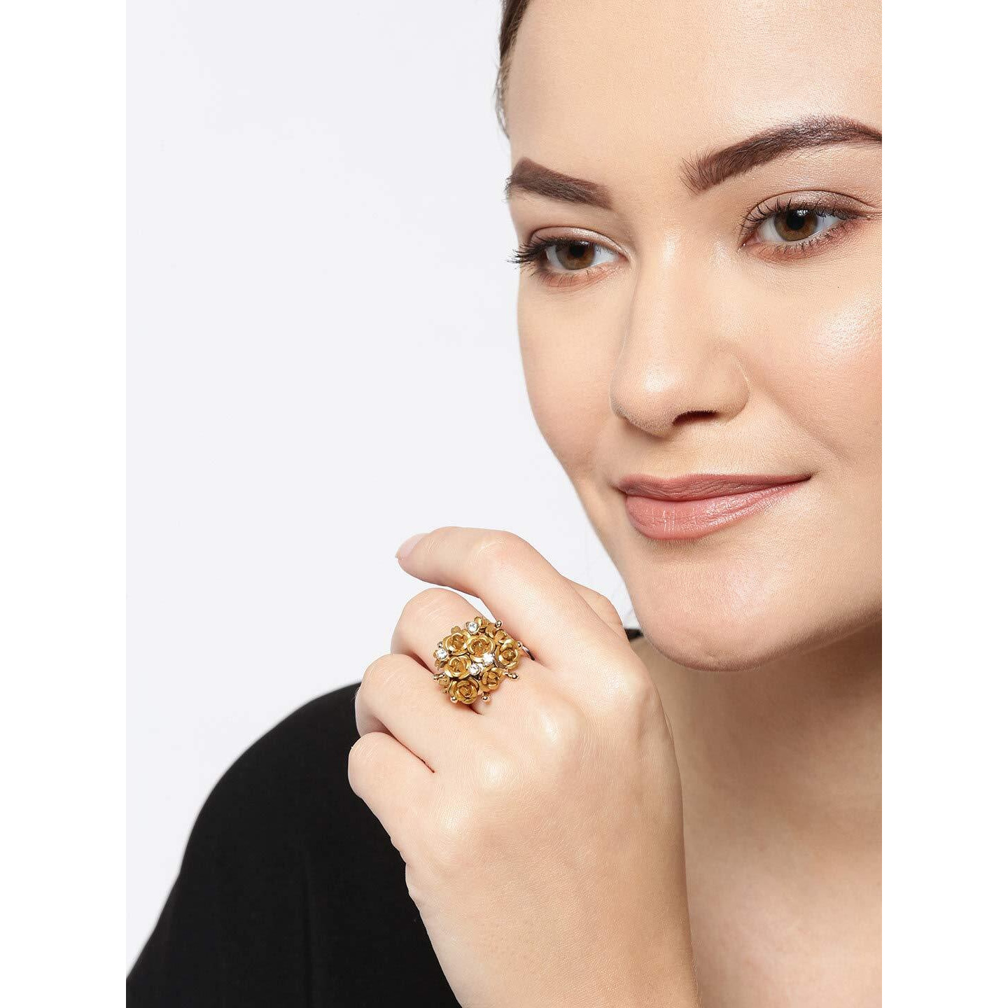 YouBella Valentine gifts for Girlfriend/wife Jewellery Stylish Love Rose ring for Women/Girls (Gold)