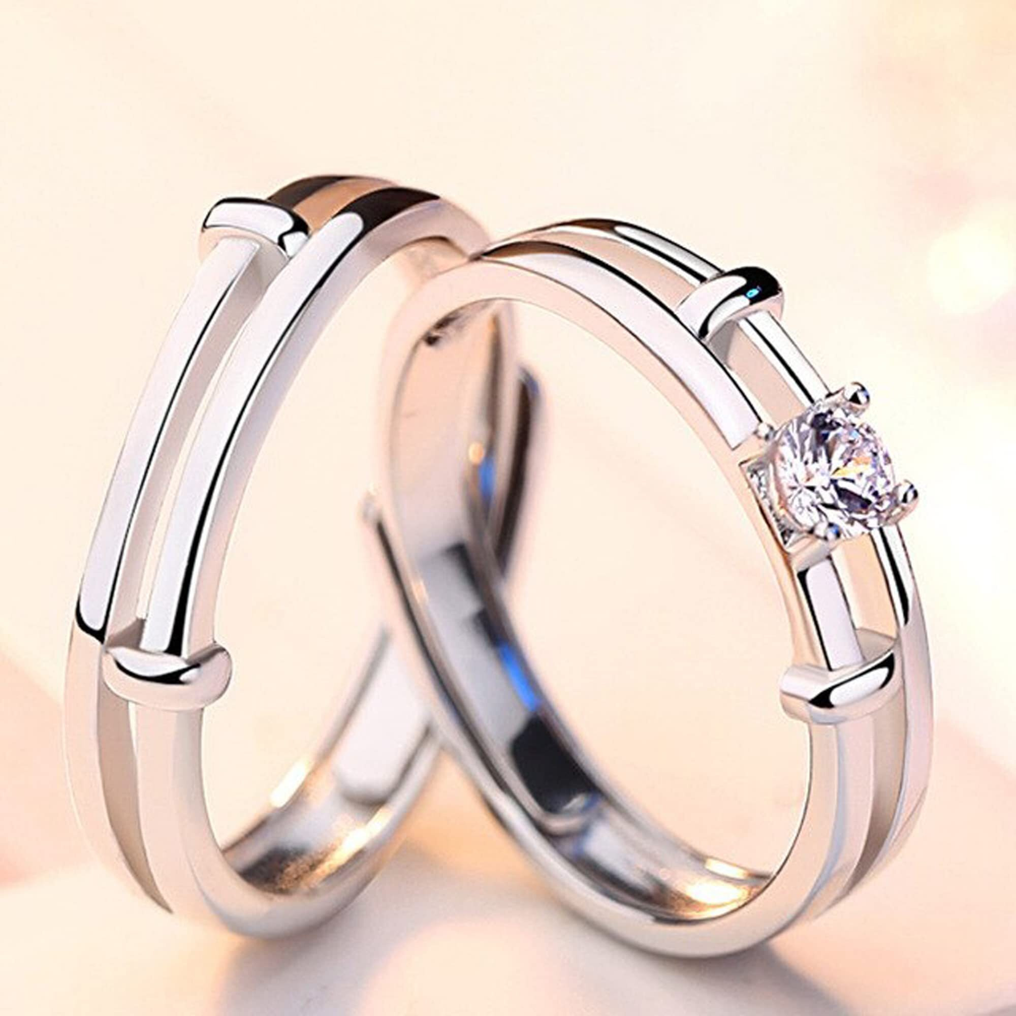 Fashion Frill Delicate Rings For Women Crystal Silver Plated Heart Design Adjustable Silver Ring Finger Couple Ring For Women Girls Men Boys Rings Wife Girlfriend Valentine (Old World)