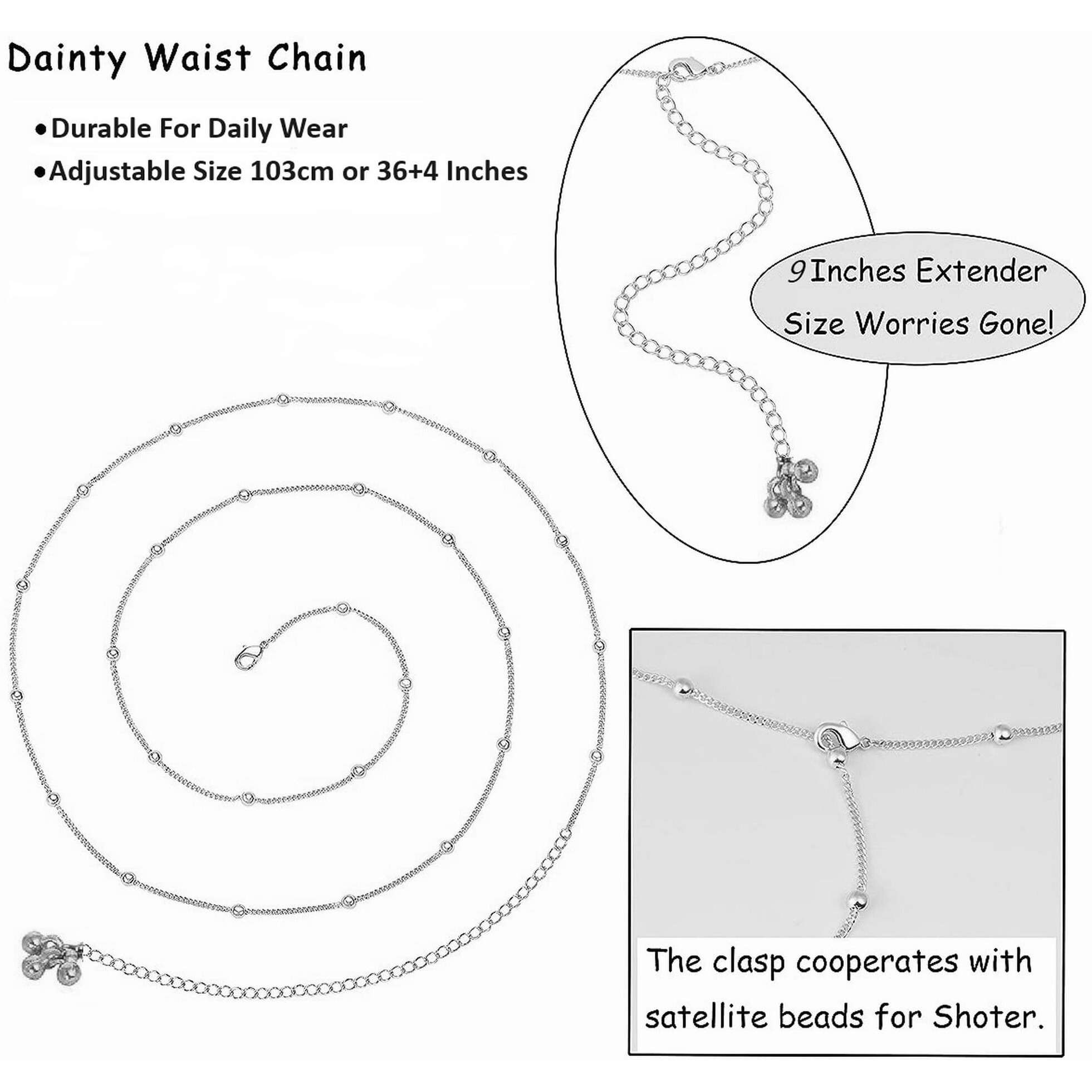 THANUS CRAFT White Silver kamar band Body Belly hip Stomach Chain kardhani waist Saree Belt for women