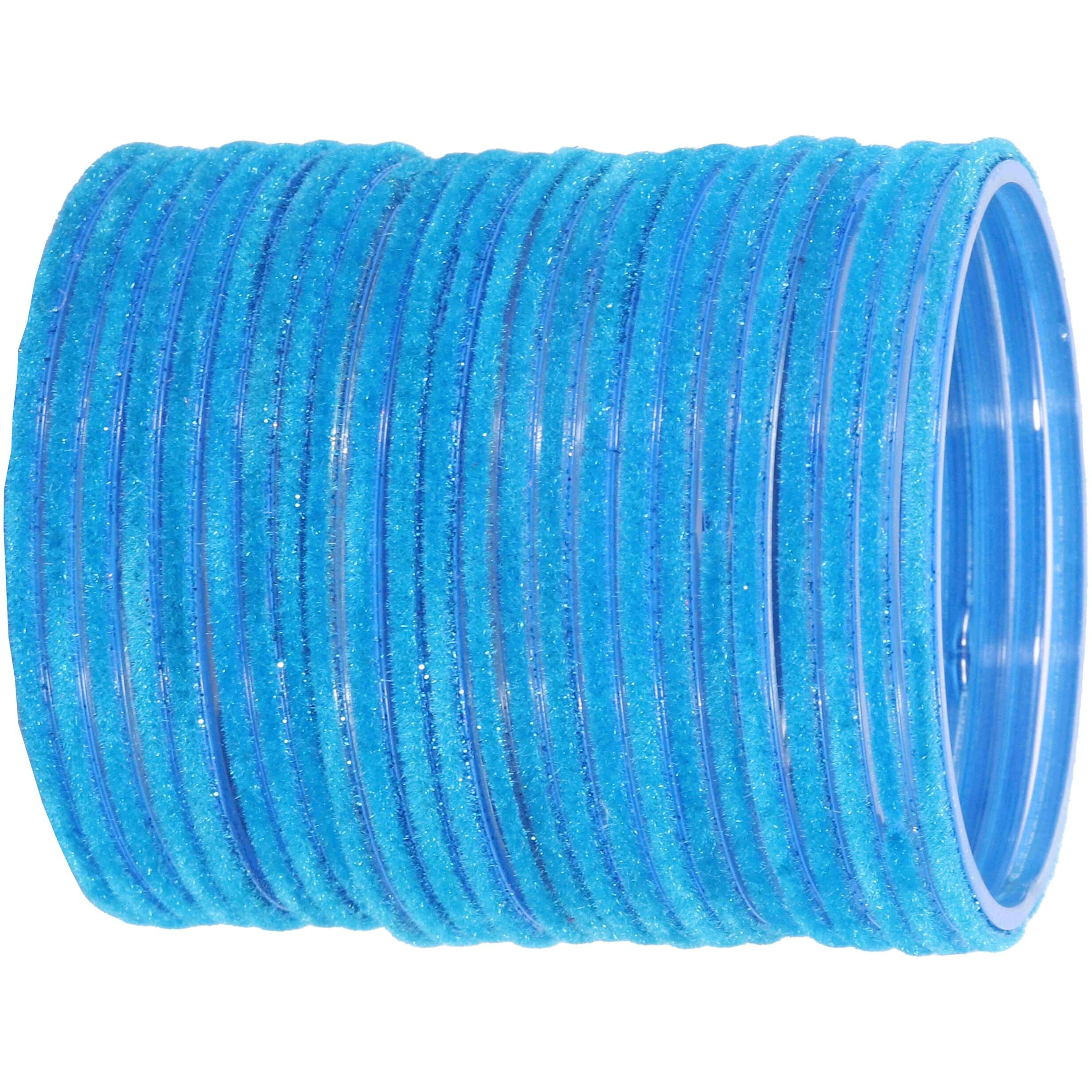 NMII Glass Velvet Bangles Set For Women and Girls | Plain Glass Bangles | Velvet Chudi | Simple Bangles For Women | Kaanch ki Chudi | Stylish Glass bangles- Set of 24, (Glass Velvet-SkyBlue-2.4)