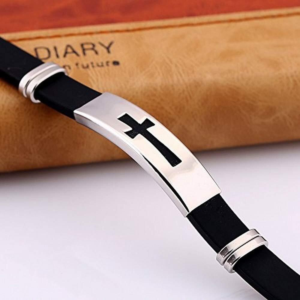 University Trendz Silicon Rubber Jesus Cross Printed Catholic Bracelet for Men and Women (Black)