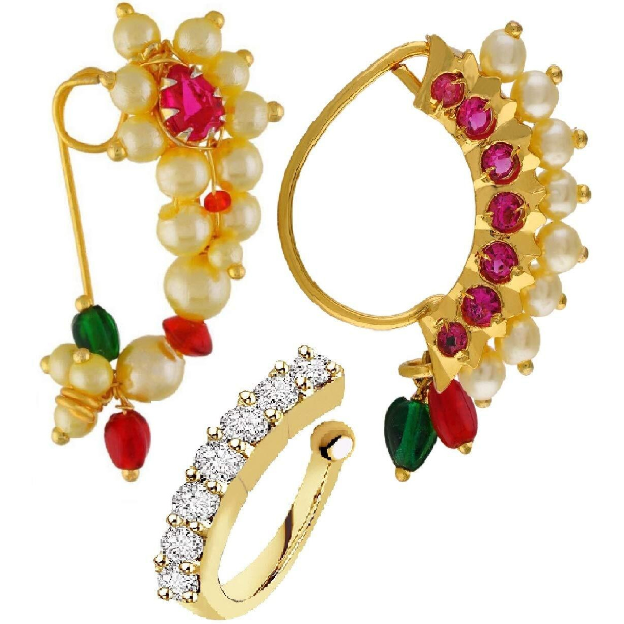 VAMA FASHIONS Maharashtrian Marathi traditional nath nose ring Without Piercing Nose Pin Clip on Nathiya For Women