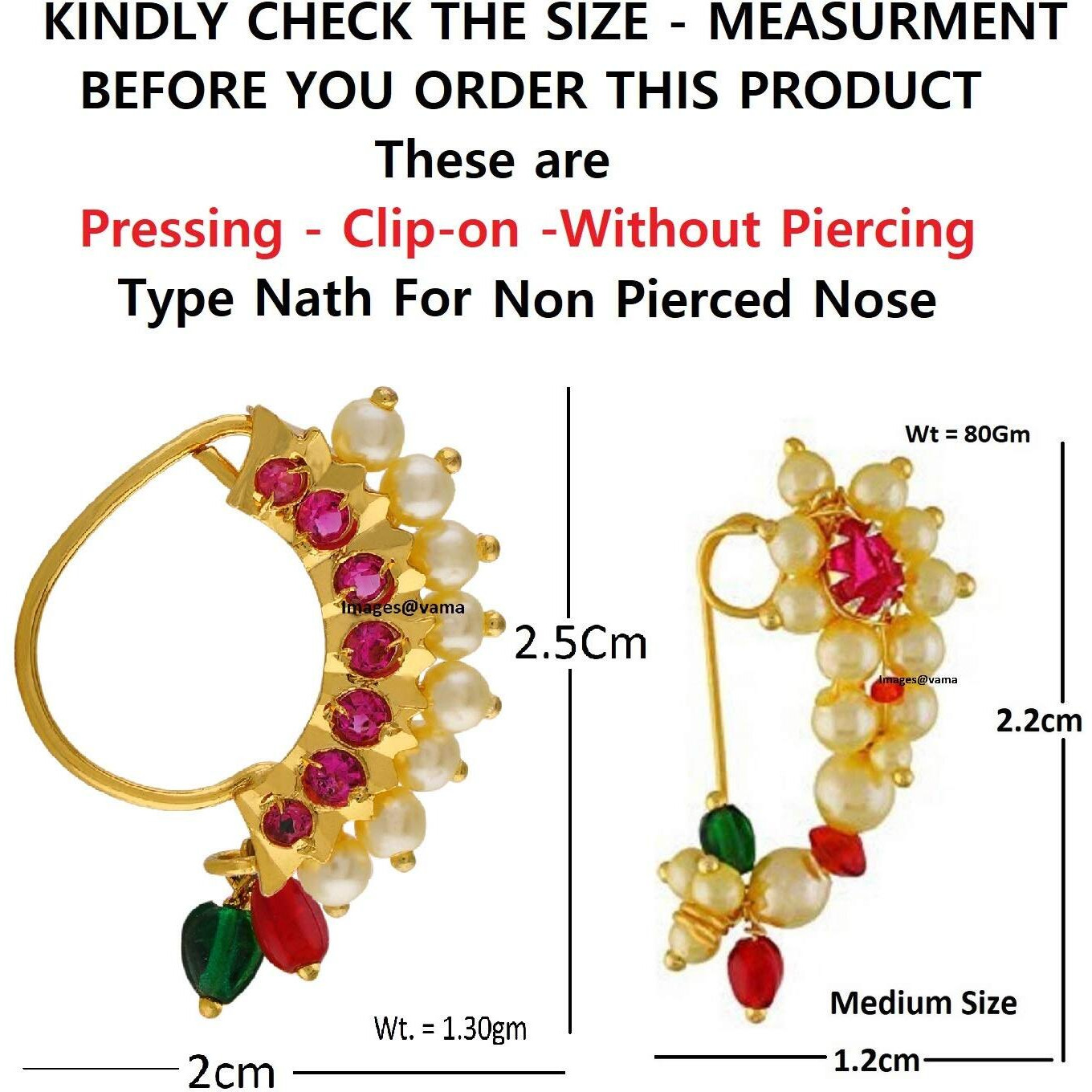 VAMA FASHIONS Maharashtrian Marathi traditional nath nose ring Without Piercing Nose Pin Clip on Nathiya For Women