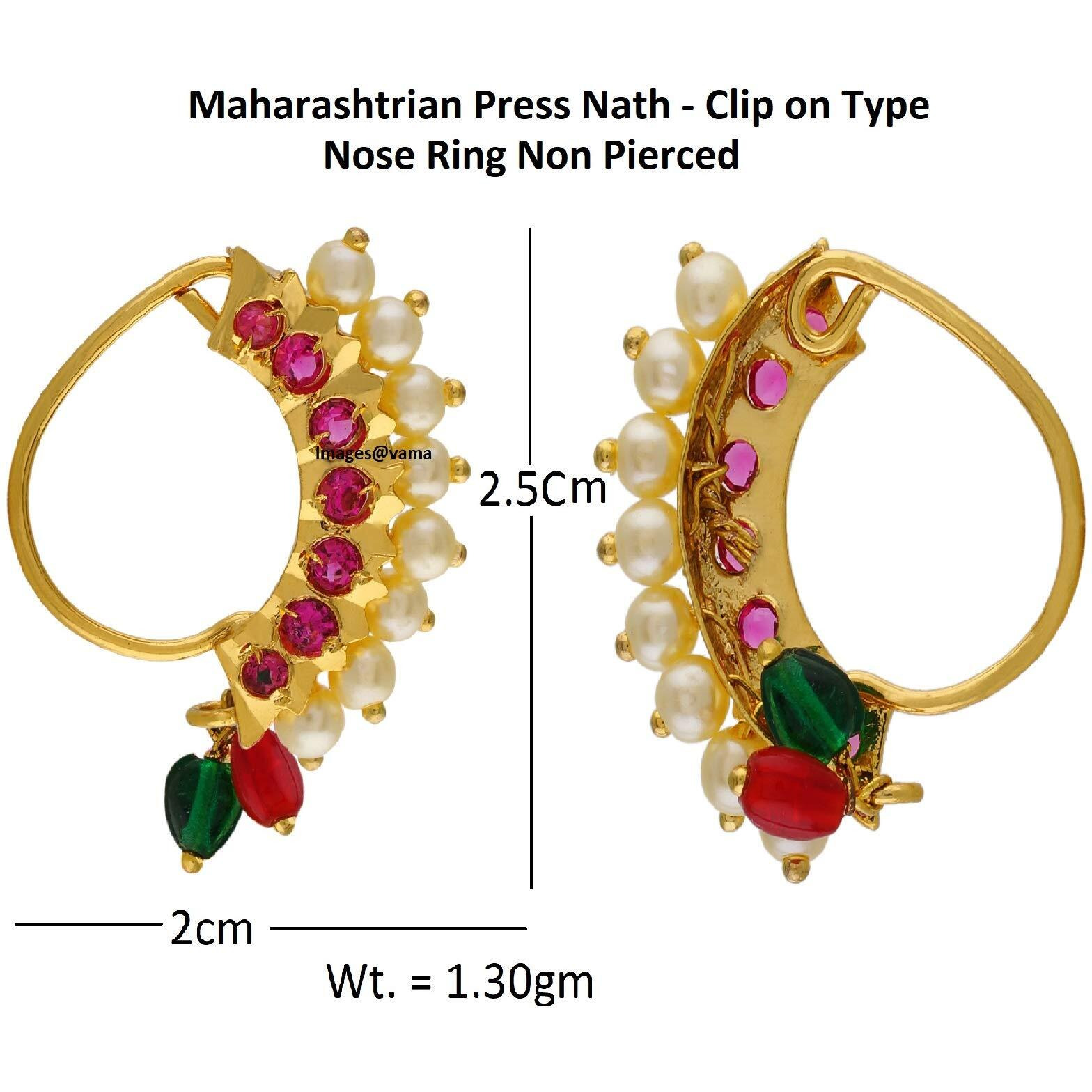 VAMA FASHIONS Maharashtrian Marathi traditional nath nose ring Without Piercing Nose Pin Clip on Nathiya For Women