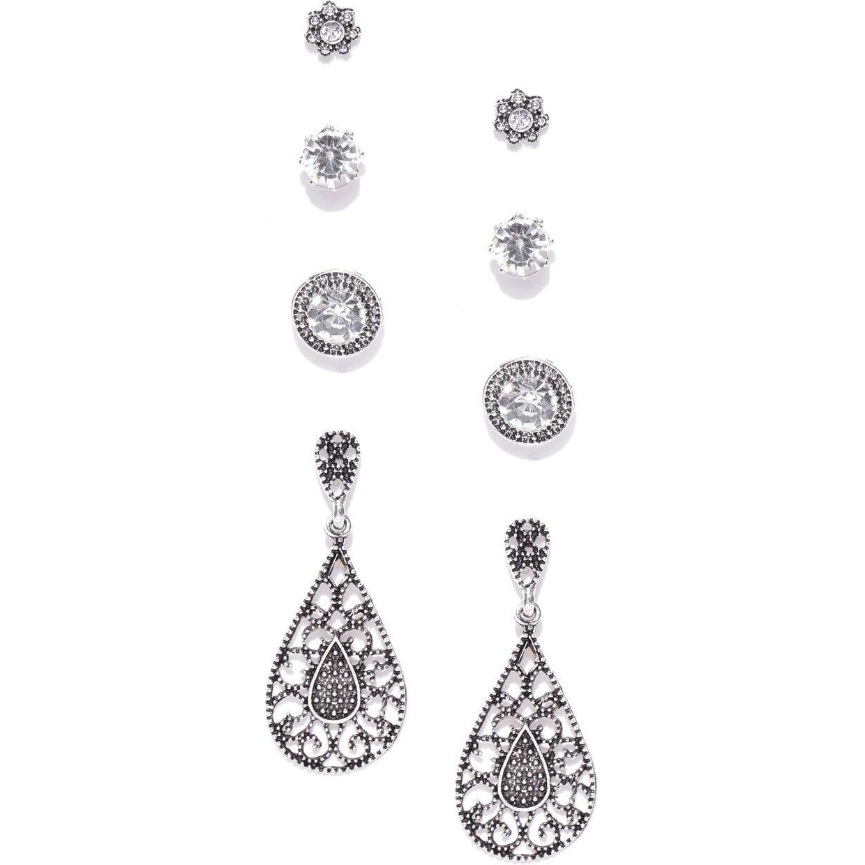 Jewels Galaxy Silver Plated Stud & Droplets Earrings Combo For Women/Girls (JG-PC-ERGS-133)