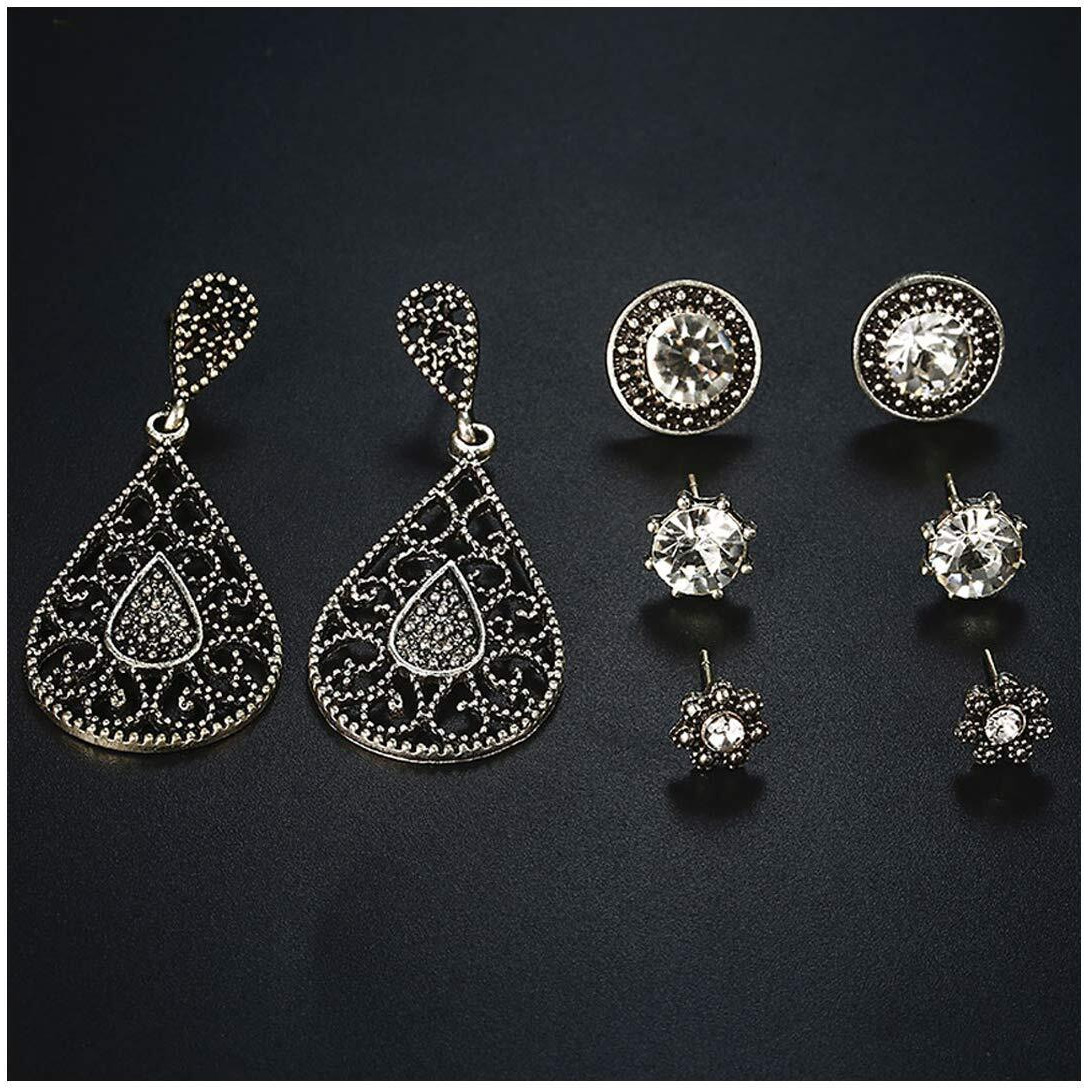 Jewels Galaxy Silver Plated Stud & Droplets Earrings Combo For Women/Girls (JG-PC-ERGS-133)