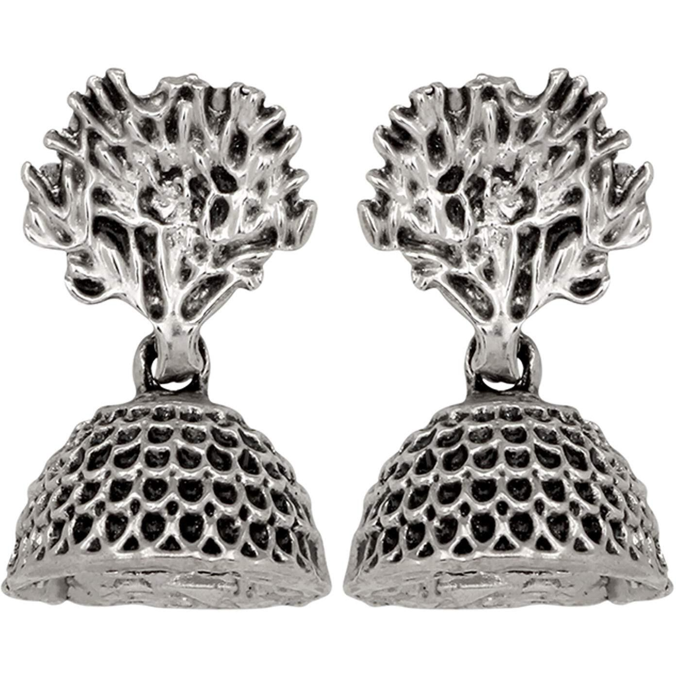 Mahi Tree Shape Silver Oxidized Traditional Small Dangle Jhumka Earrings for Women and Girls ER1109648R
