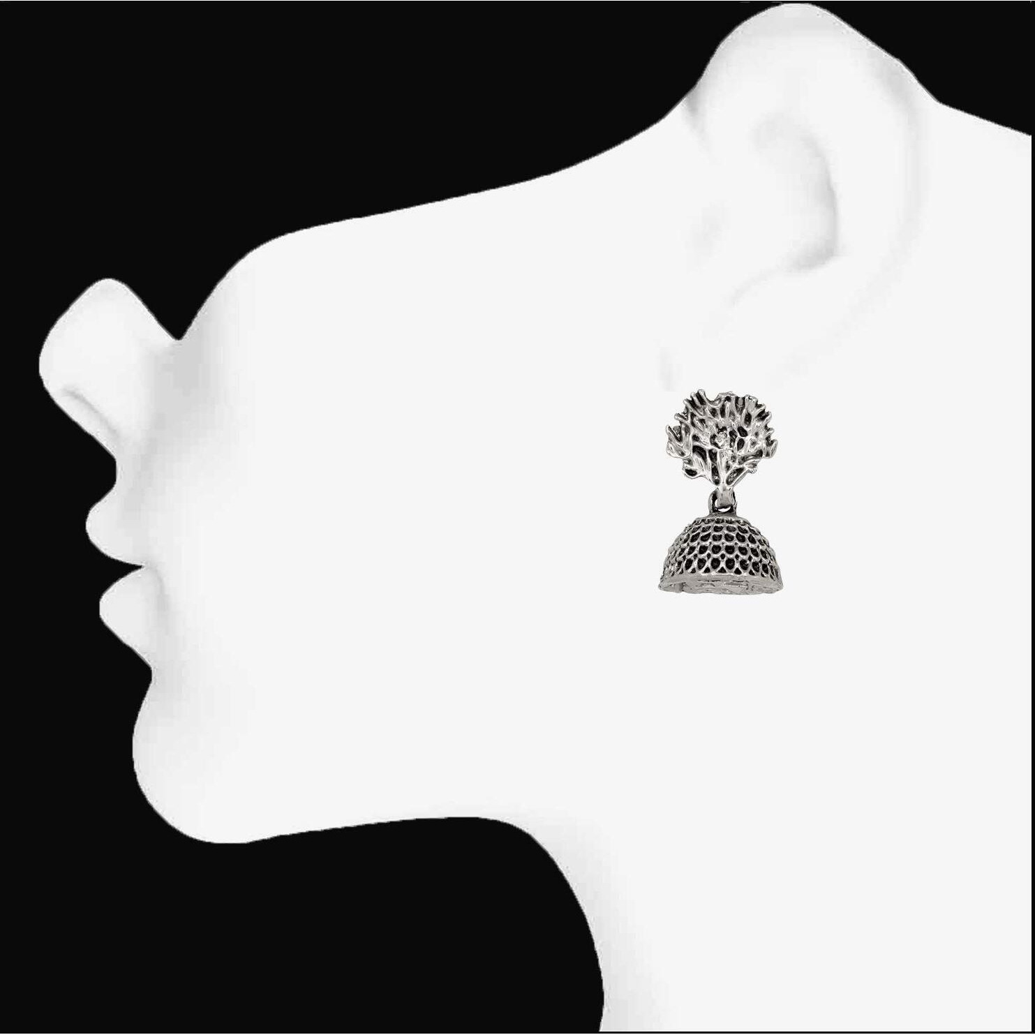 Mahi Tree Shape Silver Oxidized Traditional Small Dangle Jhumka Earrings for Women and Girls ER1109648R