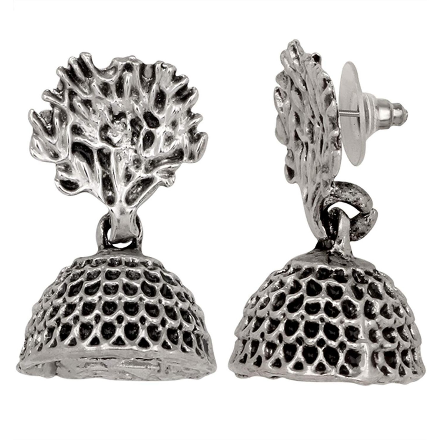 Mahi Tree Shape Silver Oxidized Traditional Small Dangle Jhumka Earrings for Women and Girls ER1109648R