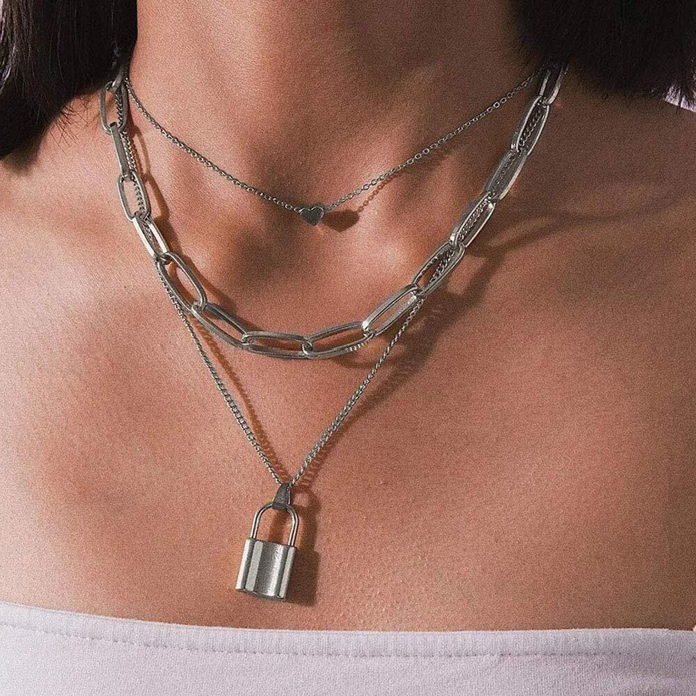 Shining Diva Fashion Latest Stylish Multilayer Metal Chain Pendant Necklace for Women (A12475np), Silver06