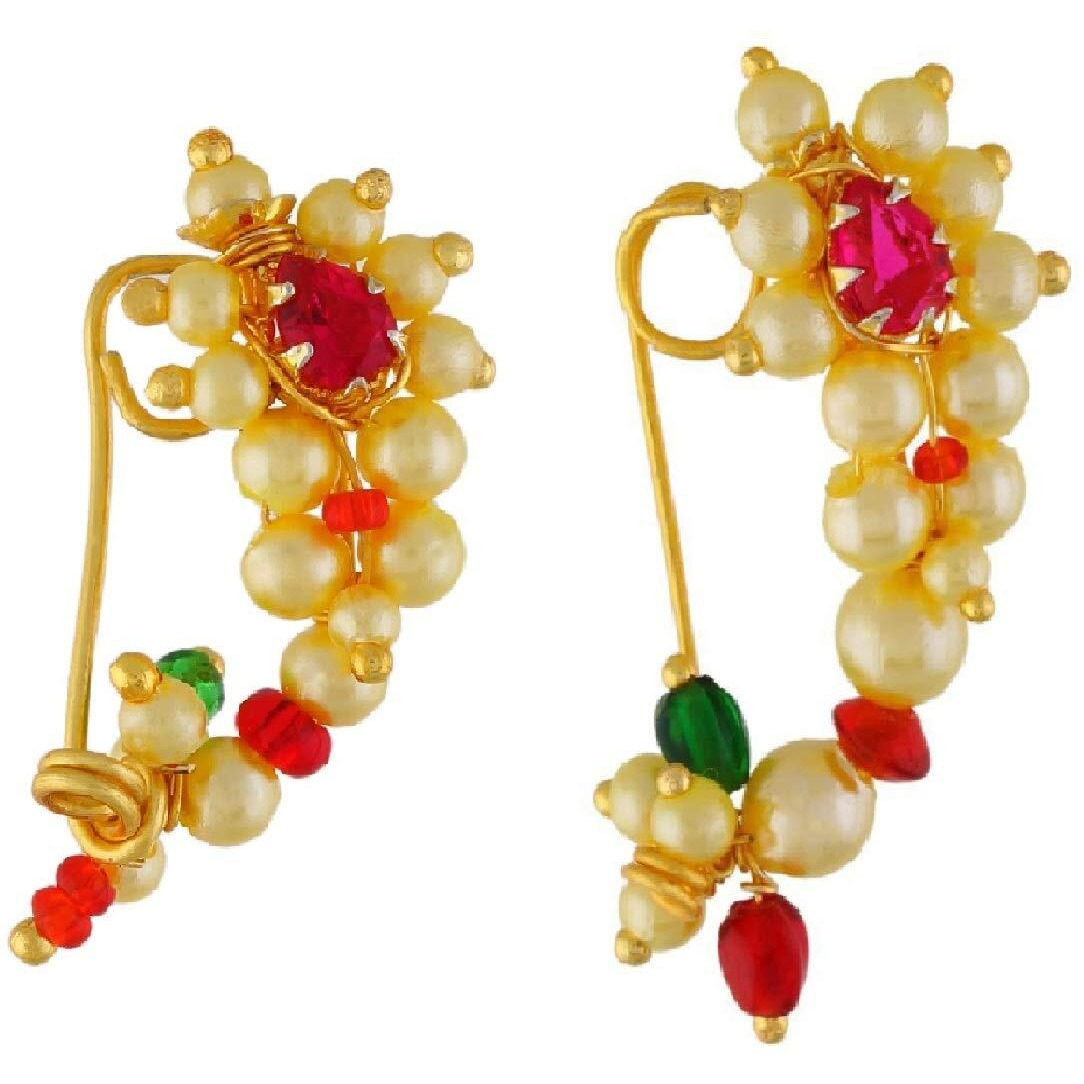 VAMA FASHIONS Maharashtrian traditional Banu nath non pierced nosepins ring Nathiya for women.
