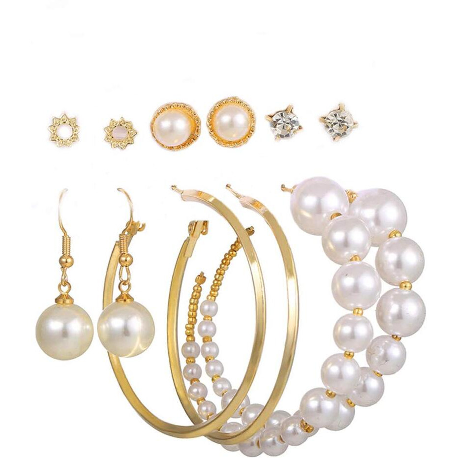 Jewels Galaxy Stylish Pearl & AD Multi Designs Stunning 6 Pair of Earrings For Women/Girls (JG-PC-ERGS-8649)