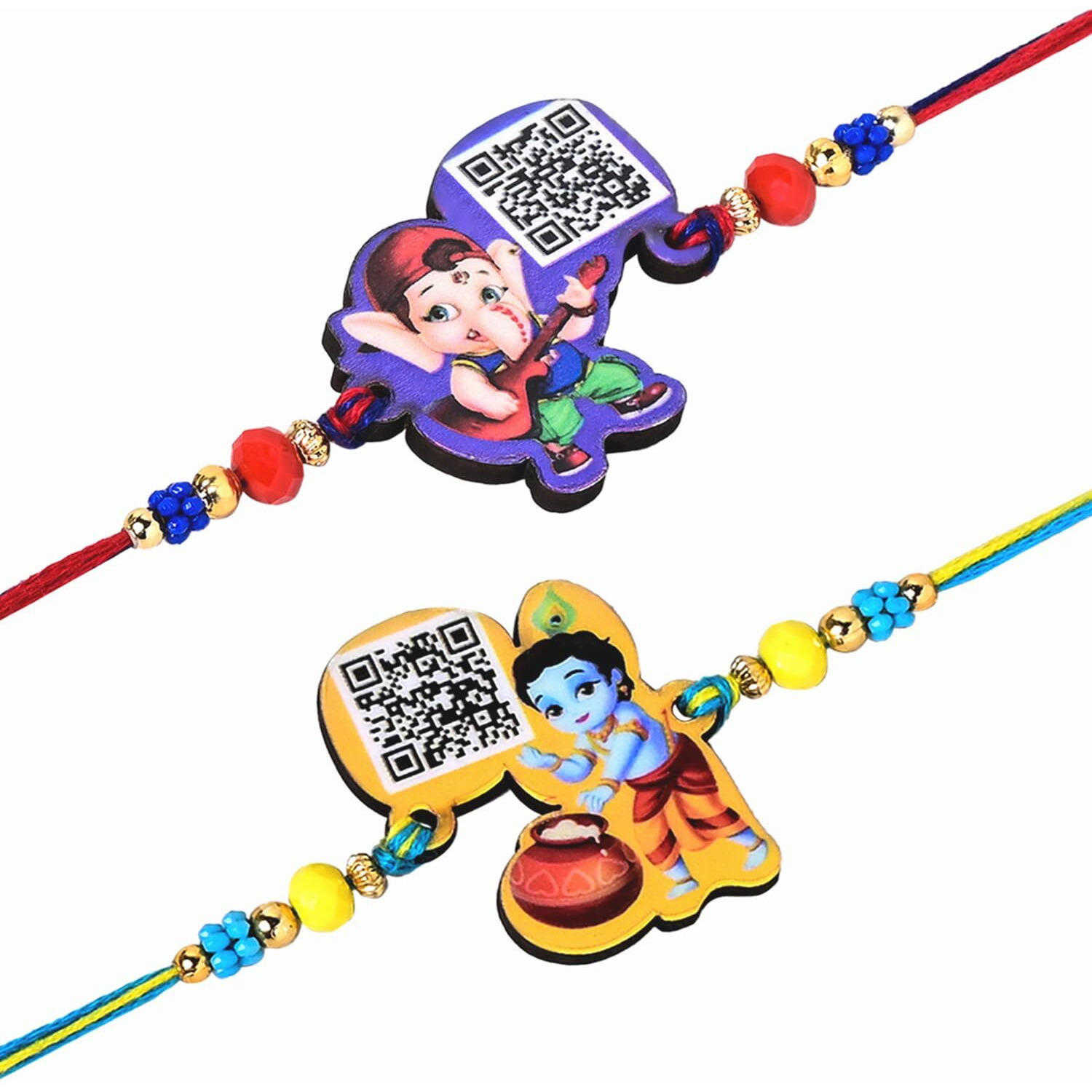 Riddhika Ventures Stylish Kids Rakhi (Set of 2) with Roli Chawal, Greeting Card and Scannable Spotify Song Link QR Code With Kids Rakhi (P16P17)