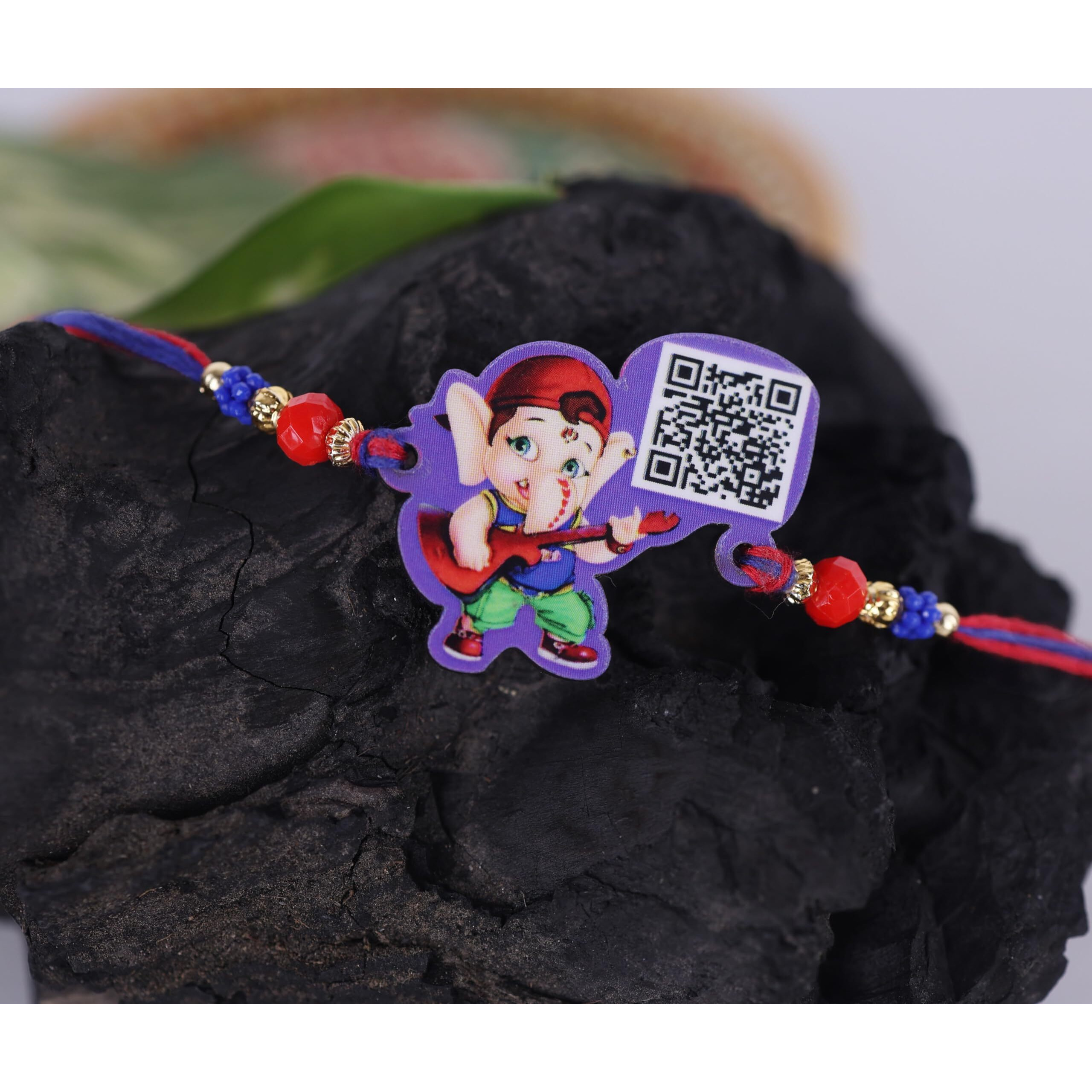 Riddhika Ventures Stylish Kids Rakhi (Set of 2) with Roli Chawal, Greeting Card and Scannable Spotify Song Link QR Code With Kids Rakhi (P16P17)