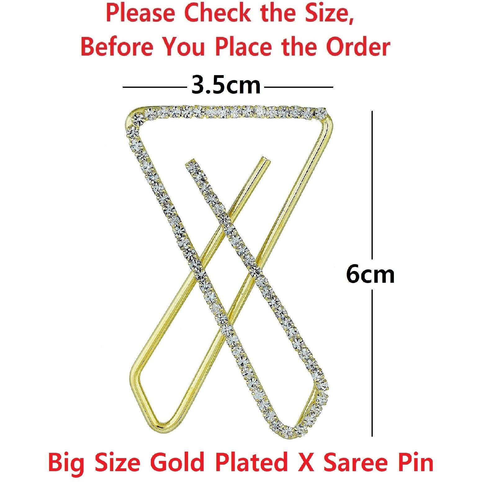 VAMA FASHIONS Stone X Safety Sari Brooch Draping Holding Heavy Sarees Pleats dresses Hijab Dupatta Scrafs saree pins for women (Golden saree pin)