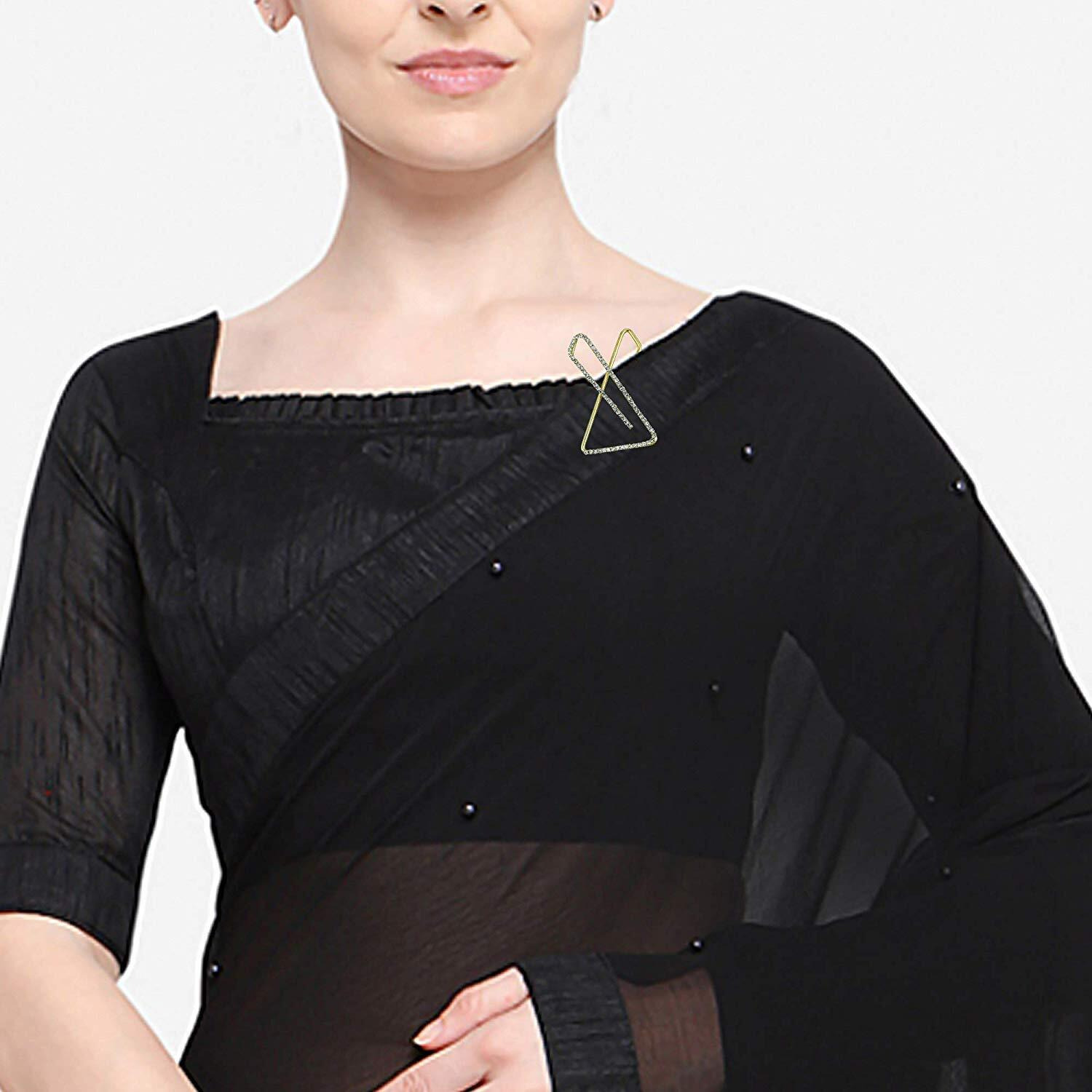 VAMA FASHIONS Stone X Safety Sari Brooch Draping Holding Heavy Sarees Pleats dresses Hijab Dupatta Scrafs saree pins for women (Golden saree pin)