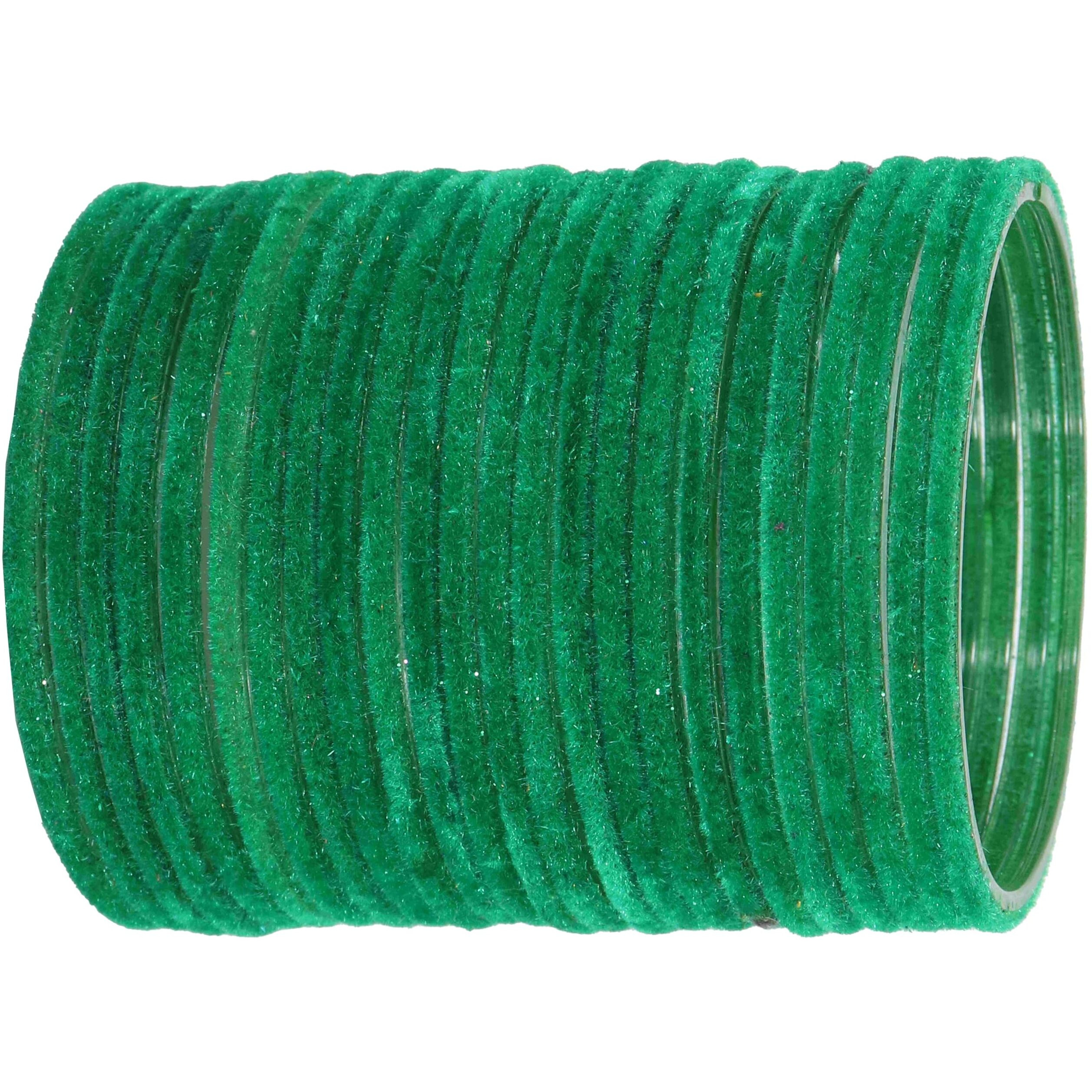 NMII Glass Velvet Bangles Set For Women and Girls | Plain Glass Bangles | Velvet Chudi | Simple Bangles For Women | Kaanch ki Chudi | Stylish Glass bangles- Set of 24, (Glass Velvet-Green-2.2)