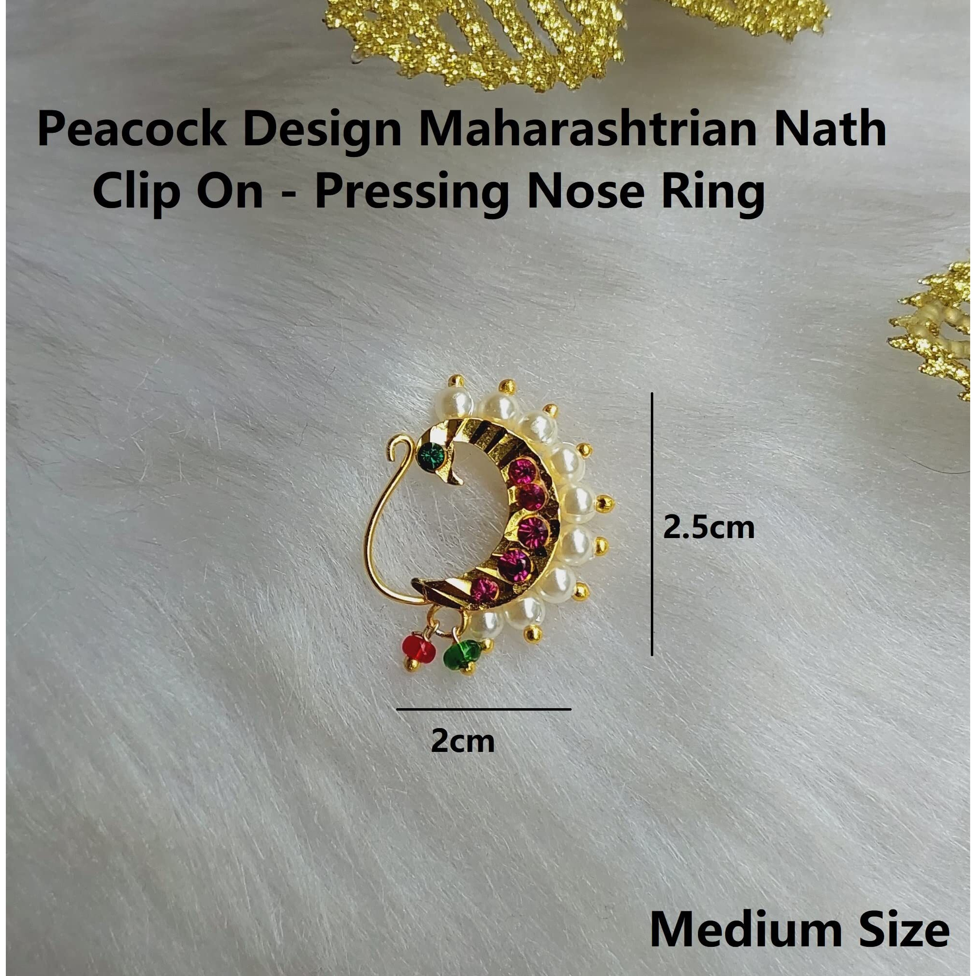 VAMA FASHIONS Maharashtrian Marathi traditional Peacock nath nose ring pin Without Piercing Nathiya For Women & Girls