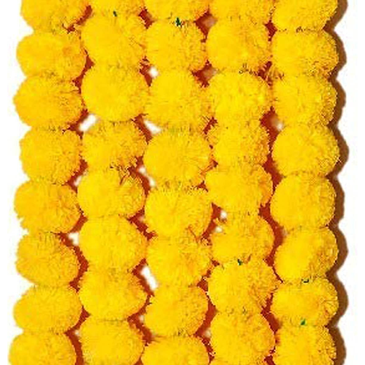 Genda Phool Artificial Genda Phool Marigold Fluffy Long Wedding, Festivals, Durga Pooja, Diwali,Handcraft Plastic Rakshabandhan Special Occasion 5 Feet Inauguration, Temple Pack of 6 String