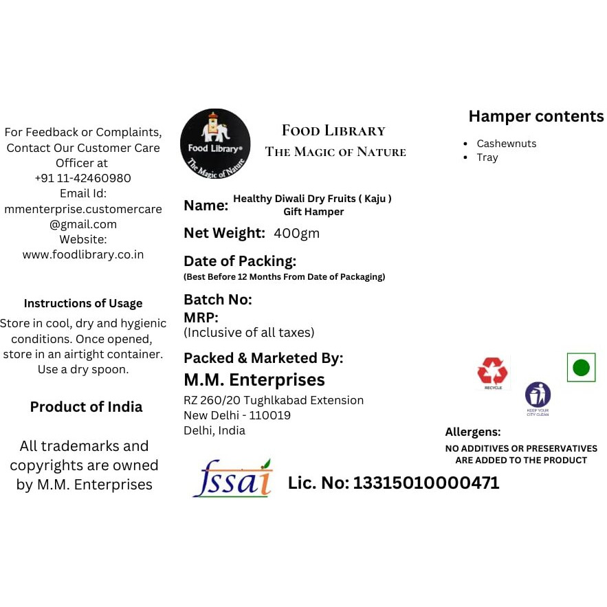 Food Library The Magic of Nature Healthy Diwali Dry Fruits (Kaju) Gift Hamper