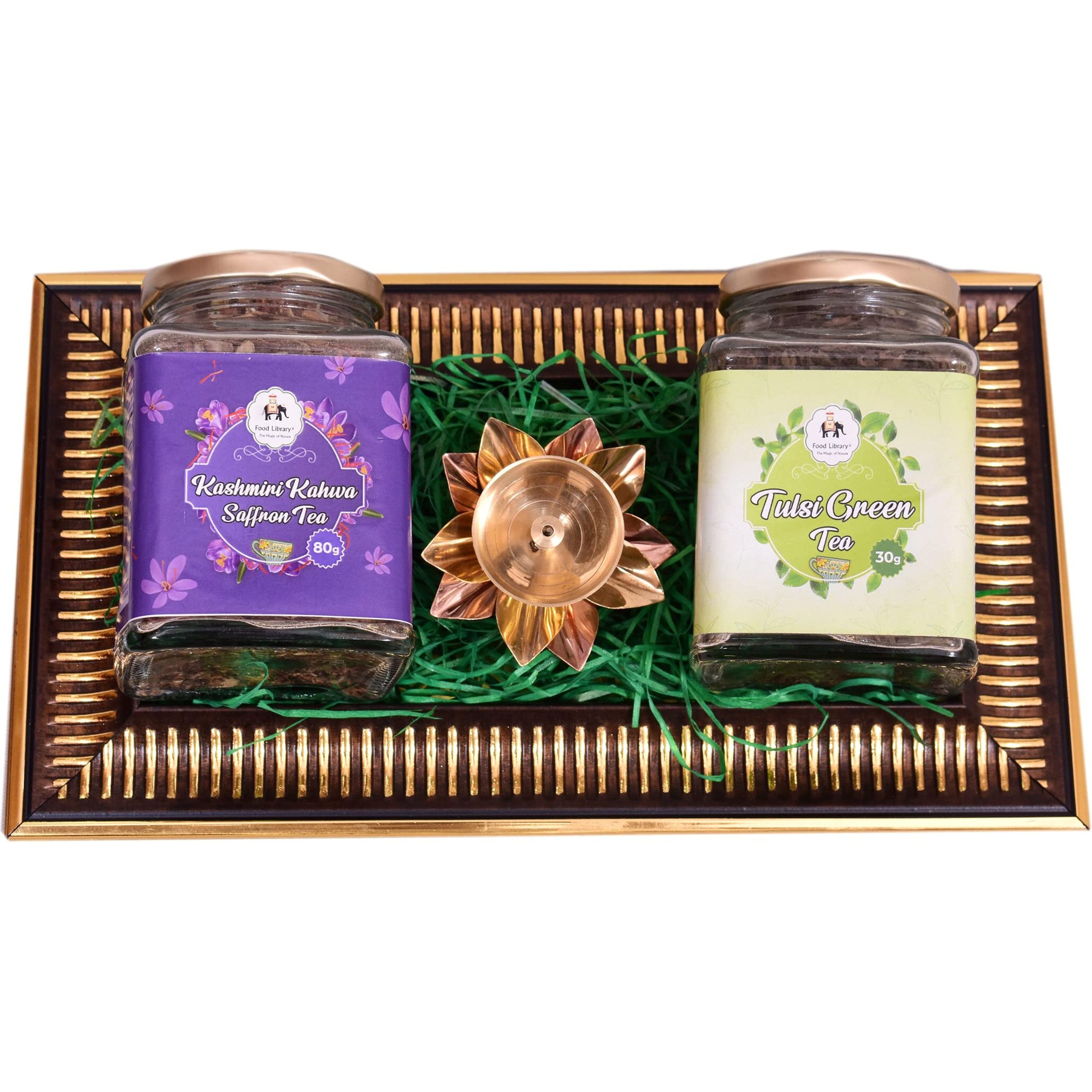 Food Library The Magic of Nature Diwali Gift Hamper Basket for Family/Friend/Corporate/Wedding (All Occasions) (Green Tea Gift Set)