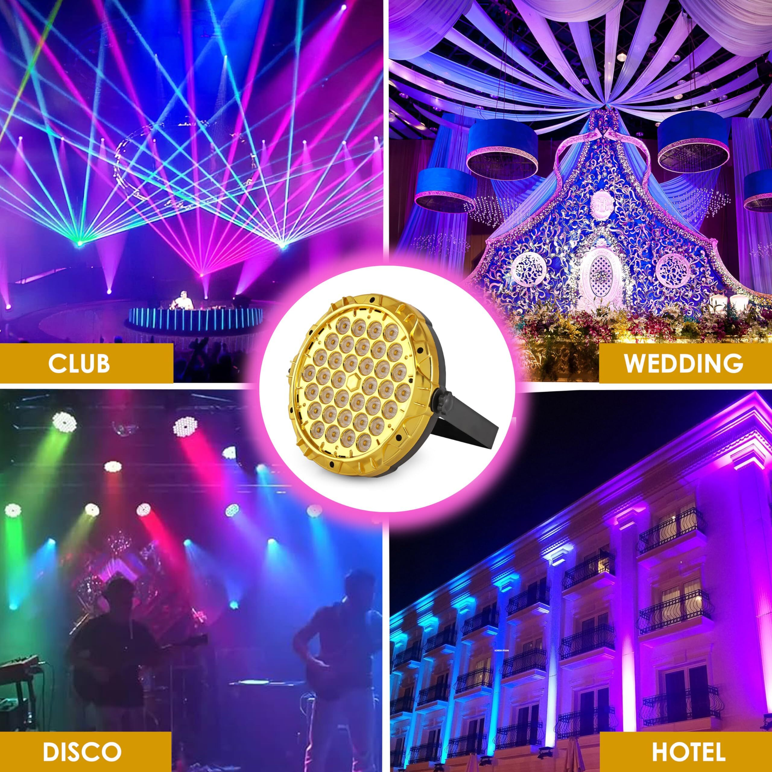 Gesto RGB Stage Par Light -DJ Light with Remote Control | UV 6in1 Color Uplightning Led Lights |Color Changing Party Disco Lights for Home Party,Birthday Party,Disco Show,Diwali Lights,Events(36 Led)