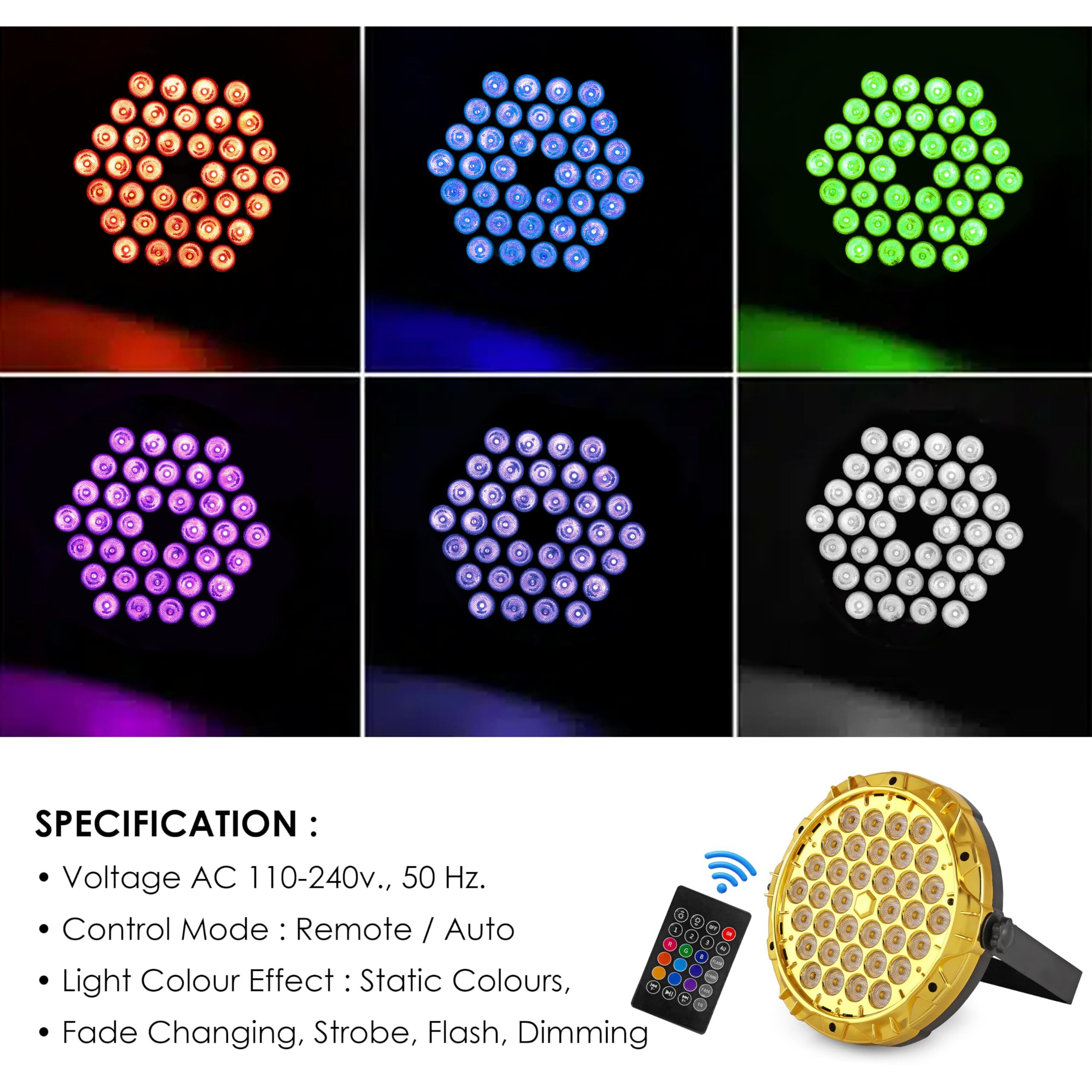 Gesto RGB Stage Par Light -DJ Light with Remote Control | UV 6in1 Color Uplightning Led Lights |Color Changing Party Disco Lights for Home Party,Birthday Party,Disco Show,Diwali Lights,Events(36 Led)