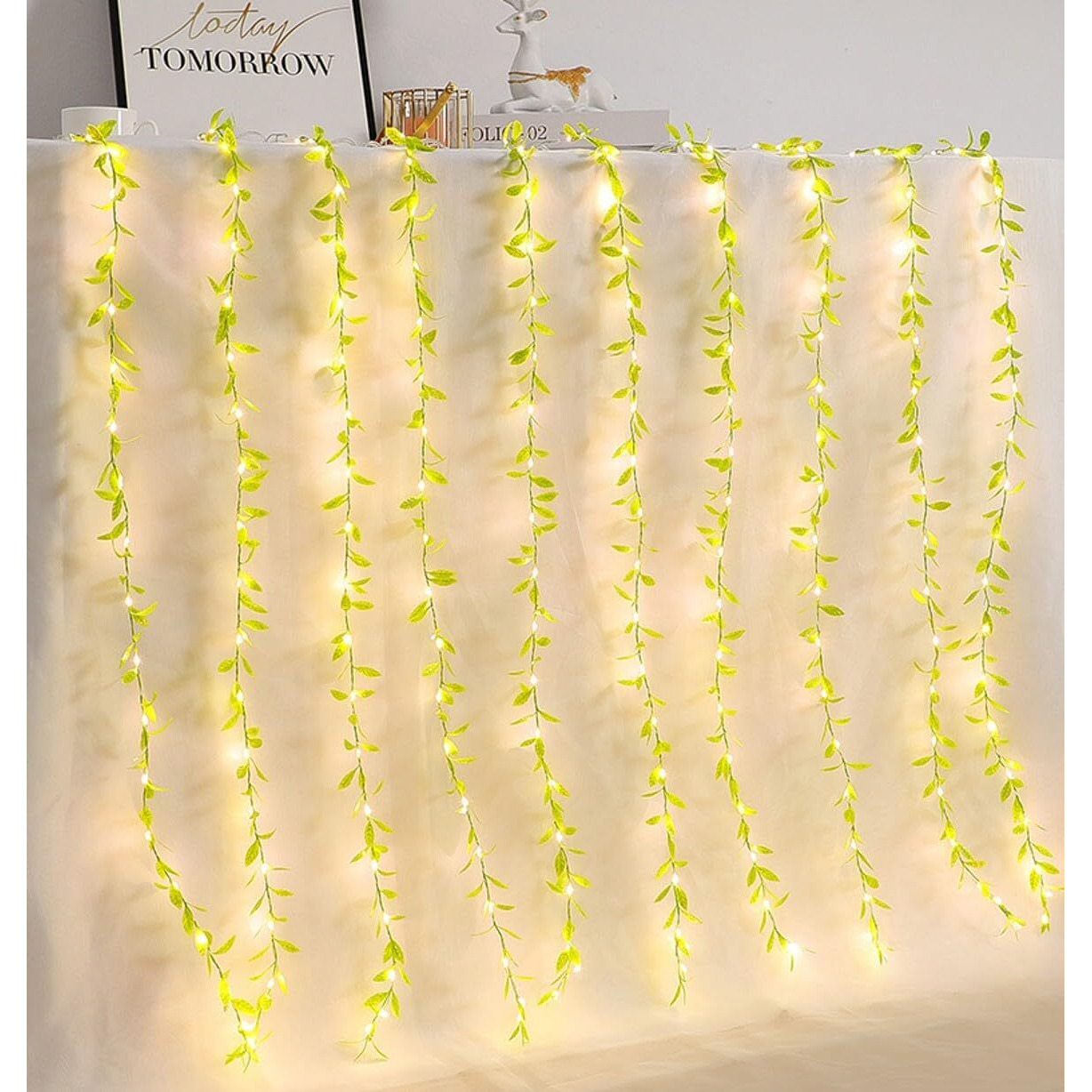 Gesto Curtain Led String Light for Home Decor  Fairy Lights with 8 Modes Controller | Artificial Leaf Hanging Led Light for Room Decor,Birthday Decoration,Wall Decoration,Diwali Decoration(10x3Feet)
