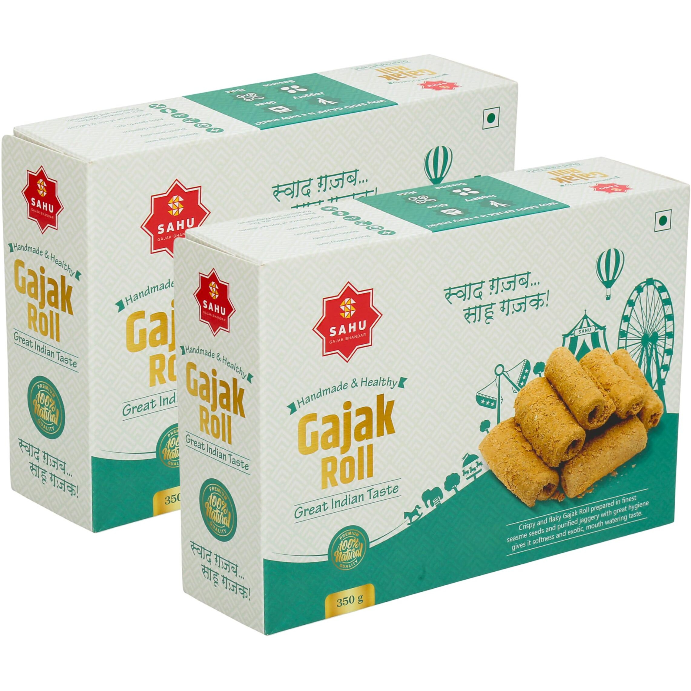 SAHU GAJAK BHANDAR Gazak Gur Khasta Roll 700g (Pack of 2 Box) | Gud Gachak | Sesame Chikki | Gazzak | Snack Bar | Sweets and Snacks | Diwali Festival Gift Pack