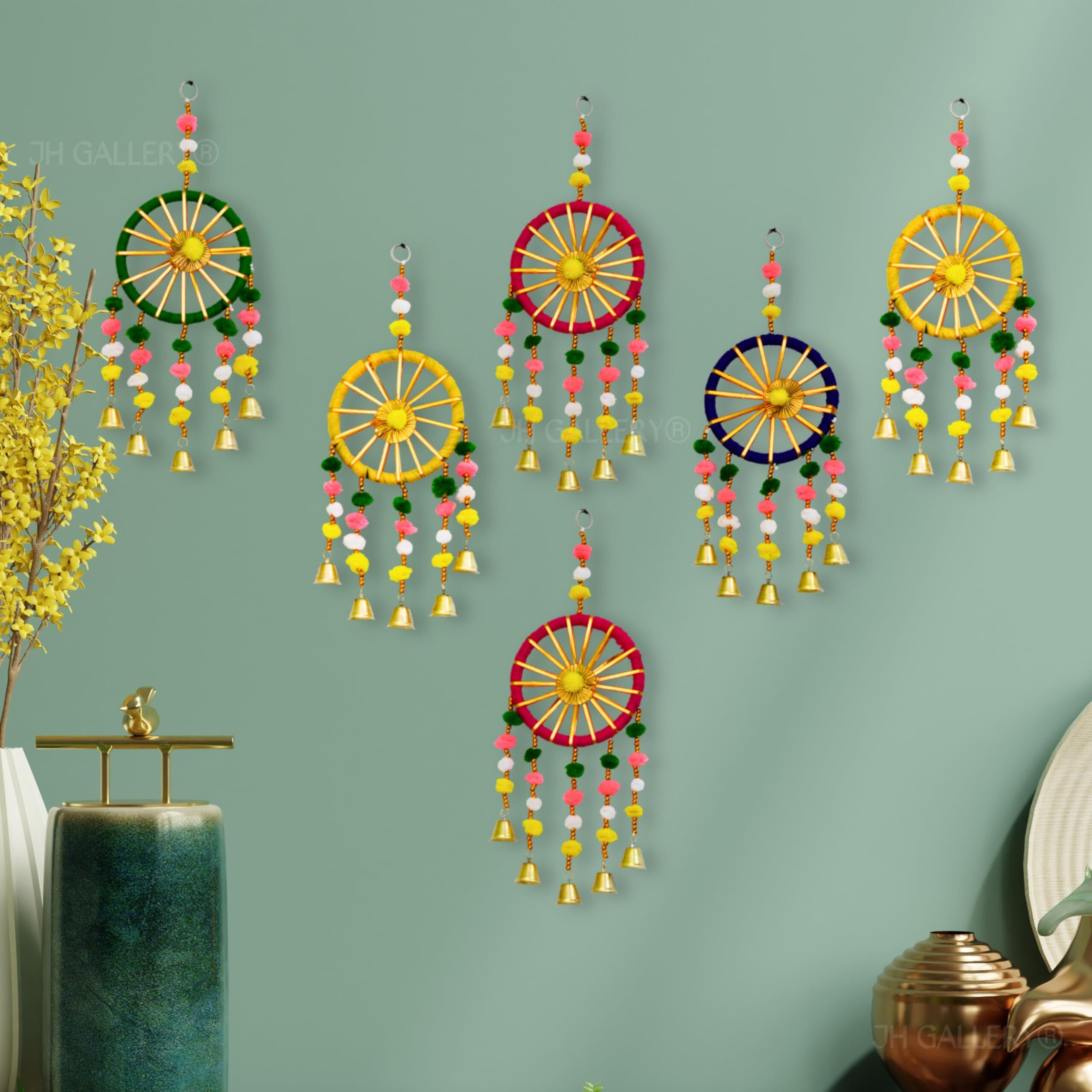 JH Gallery Wool Handmade Colorful Wall And Door Hangings For Home|Diwali Festive Decoration|Bedroom,Balcony,Living Room,Temple,Pooja Room Decoration|Festival Decoration Items For Home|Pack Of 6,Multi