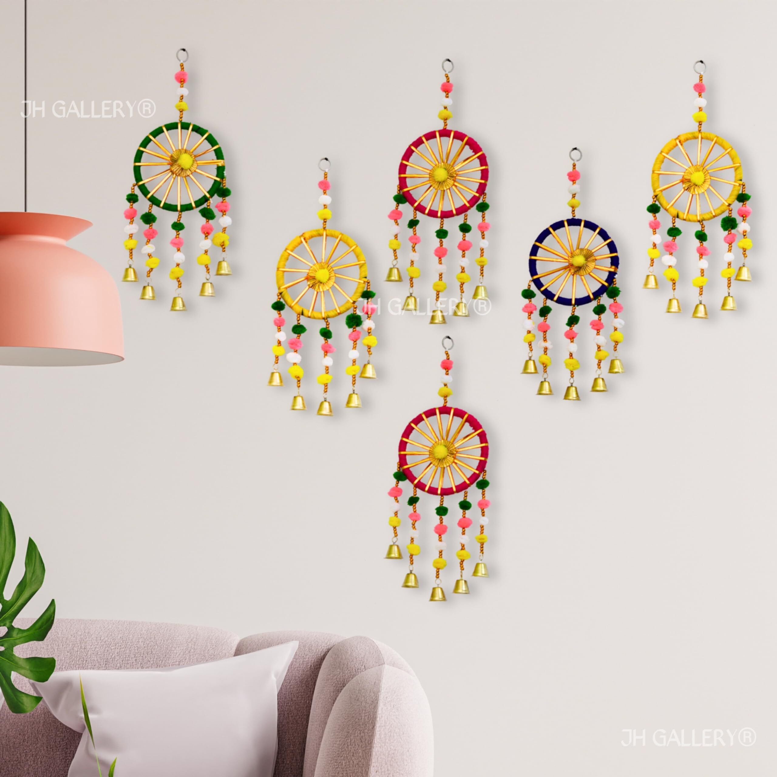 JH Gallery Wool Handmade Colorful Wall And Door Hangings For Home|Diwali Festive Decoration|Bedroom,Balcony,Living Room,Temple,Pooja Room Decoration|Festival Decoration Items For Home|Pack Of 6,Multi