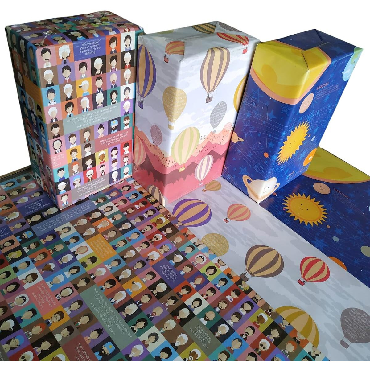 eVincE Wrapping Paper - Pack of 6 Large Gift Packing Paper with 28 x 20 - Multi Occasion Gift Paper for Diwali, Birthday, Wedding, Party Decor - Premium Recyclable Gift Wrapper with Fun Facts