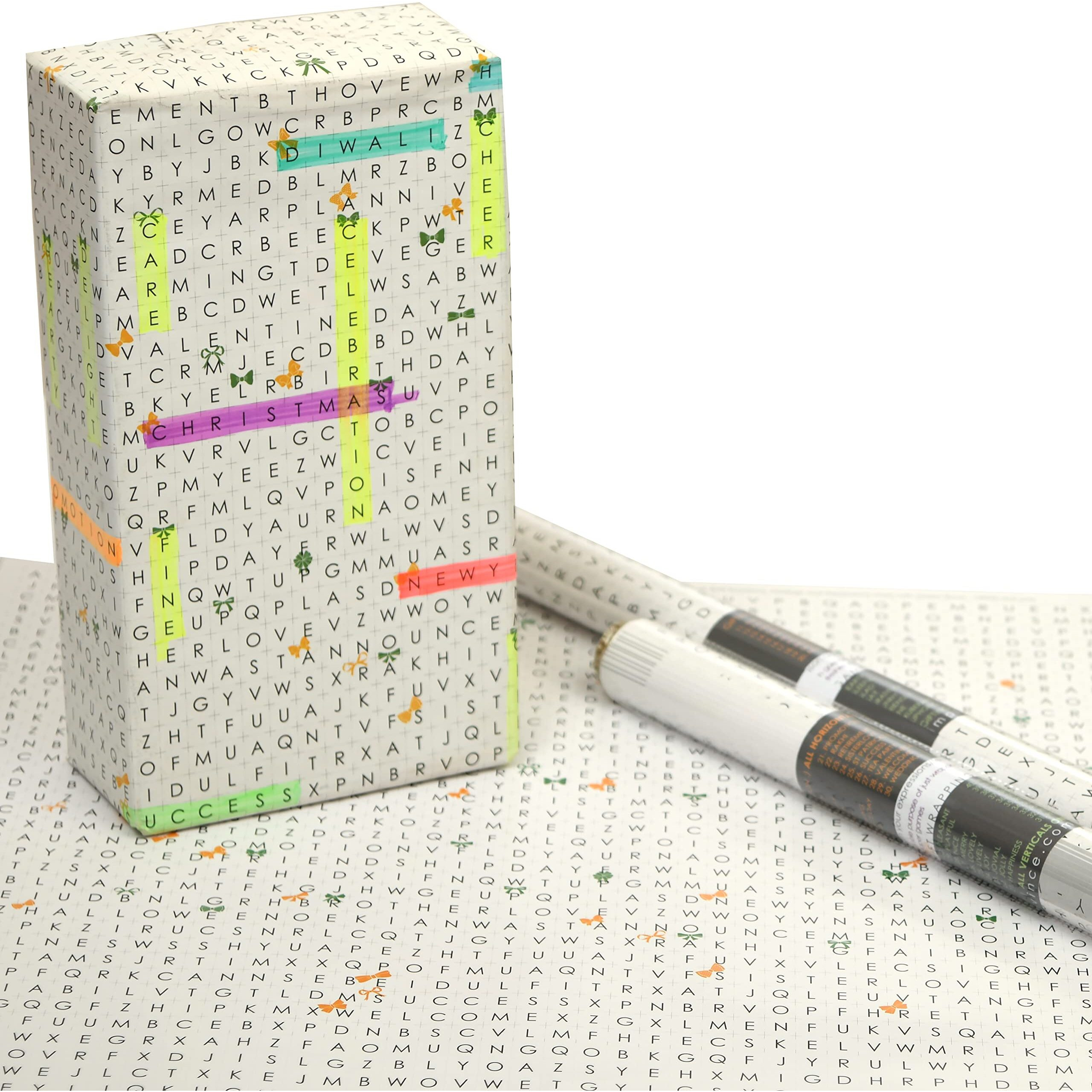 eVincE Playful Gift Wrapping Paper for Birthday, Anniversary, Christmas, Diwali, Rakshabandhan, Graduation for all ages & kids | Word Search Game on gifts | 10 sheets for gifting idea concepts