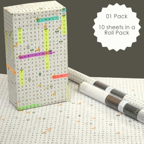 eVincE Playful Gift Wrapping Paper for Birthday, Anniversary, Christmas, Diwali, Rakshabandhan, Graduation for all ages & kids | Word Search Game on gifts | 10 sheets for gifting idea concepts