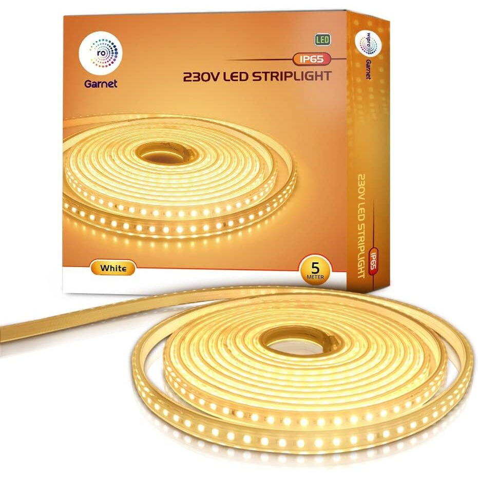 wipro Garnet 5 Meters LED Strip Light| 120 LEDs/mtr | White | IP65-Waterproof | Flexible Rope Light for Outdoor & Indoor Decoration for Diwali, Christmas|Strip for Balcony, False Ceiling|Pack of 1