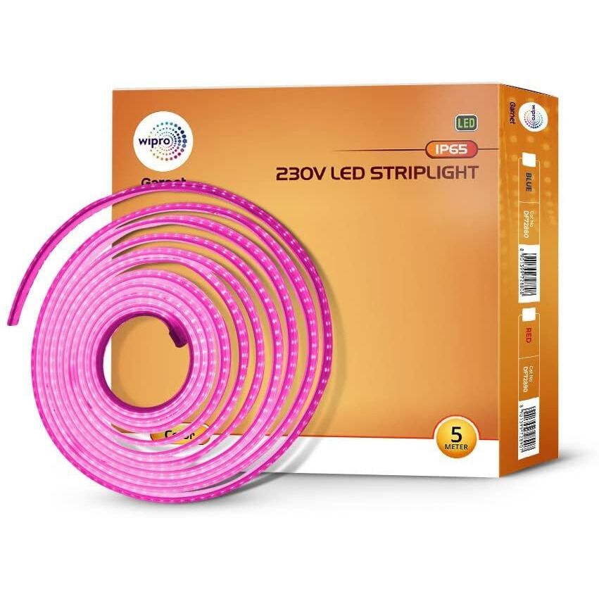 wipro Garnet 5 Meter Led Strip Light| 120 LEDs/Mtr | Pink | Ip65-Waterproof | Flexible Rope Light for Outdoor & Indoor Decoration for Diwali, Christmas|Strip for Balcony, False Ceiling|Pack of 1