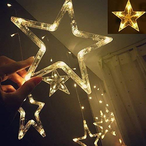 fizzytech 12 Stars LED Plastic Corded Electric Curtain String Lights, Window Curtain Hanging Light with 8 Flashing Modes Decoration for Diwali, Christmas, Wedding, Party, Lights of Home Decoration