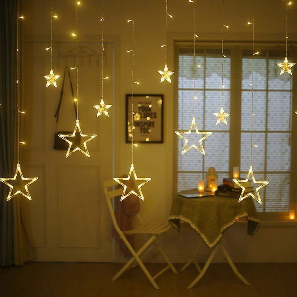 fizzytech 12 Stars LED Plastic Corded Electric Curtain String Lights, Window Curtain Hanging Light with 8 Flashing Modes Decoration for Diwali, Christmas, Wedding, Party, Lights of Home Decoration