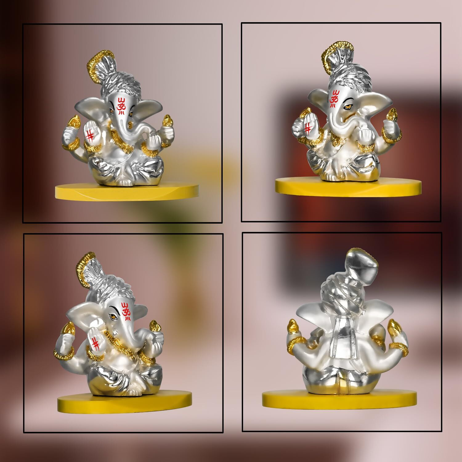 DIVINITI 999 Silver Plated Pagdi Ganesha Idol for Car Dashboard|Ganesh Ji Murti for Diwali Pooja Gift Home Decor|Ganpati Antique Showpiece|Religious Figurines for House Warming Gift (7x4x7cm)