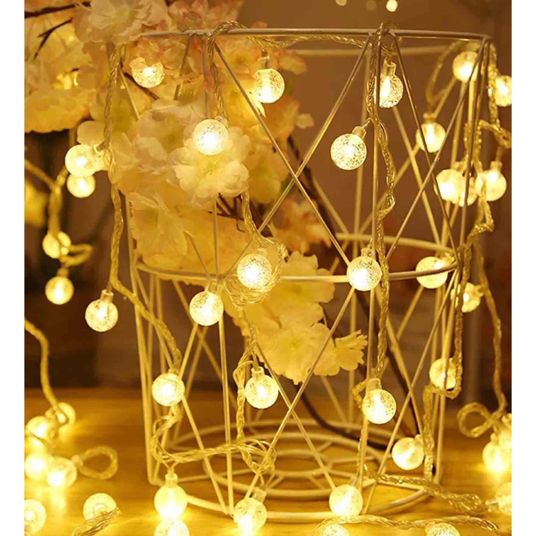 Gesto Crystal Ball Led Serial String Lights - 10 Feet 14 Led Fairy Lights Waterproof Indoor Outdoor | Home Decoration, Diwali Lights for Decoration,Christmas Lights for Home Decor (Warm White)