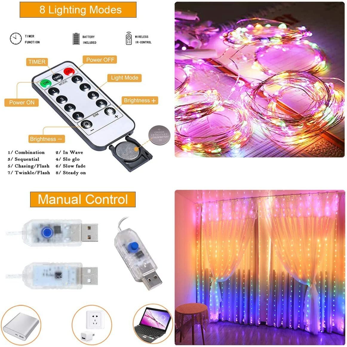 Gesto RGB Curtain Led String Light for Home Decor  USB Fairy Lights with 8 Modes Remote Controller | Hanging Light for Room Decor,Birthday Decoration,Wall Decoration,Diwali Decoration(9.8x9.8 Feet)