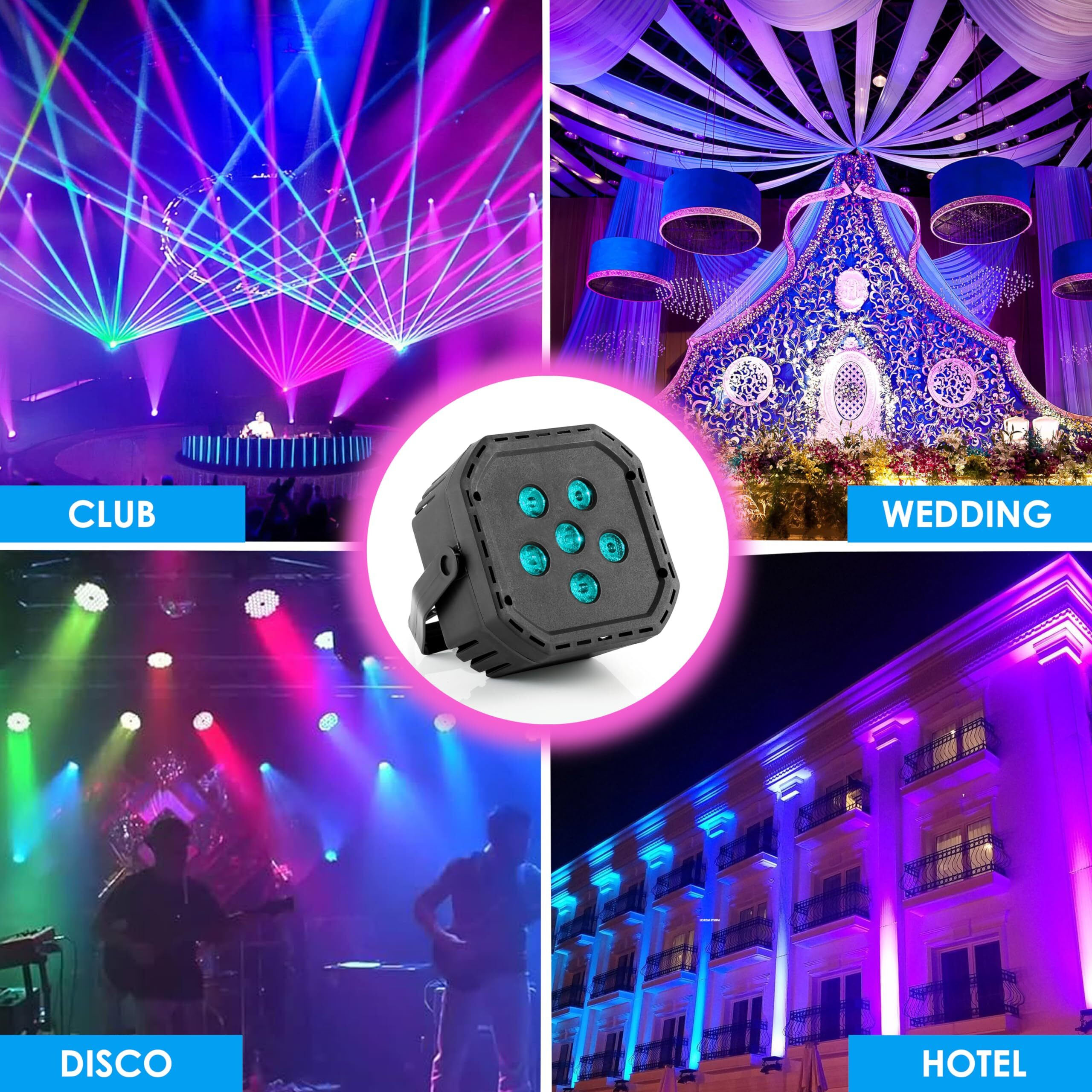 Gesto RGB Stage Par Light -DJ Light with Remote Control | UV 6in1 Color Uplightning Led Lights |Color Changing Party Disco Lights for Home Party,Birthday Party,Disco Show,Diwali Lights,Events(6 Led)