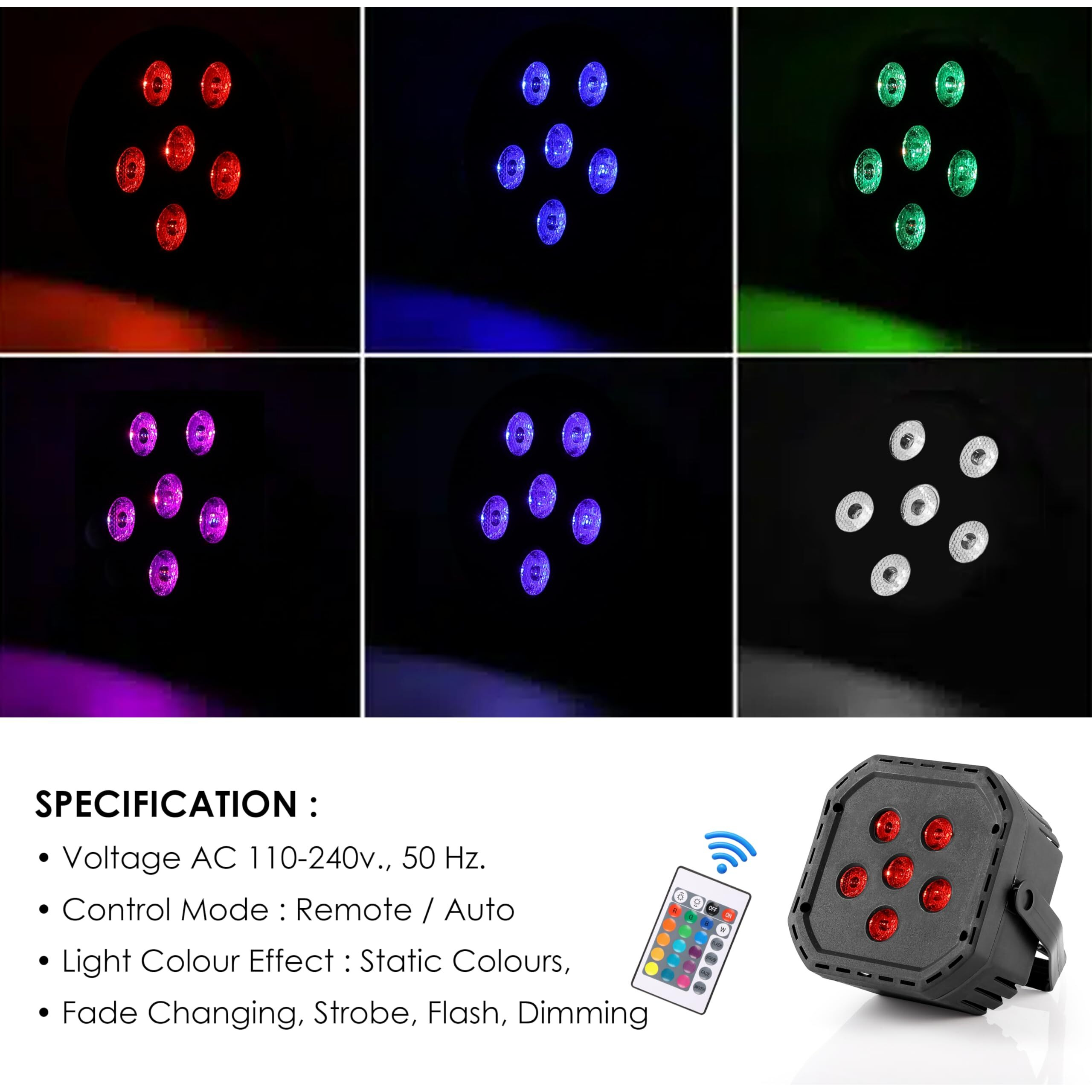 Gesto RGB Stage Par Light -DJ Light with Remote Control | UV 6in1 Color Uplightning Led Lights |Color Changing Party Disco Lights for Home Party,Birthday Party,Disco Show,Diwali Lights,Events(6 Led)