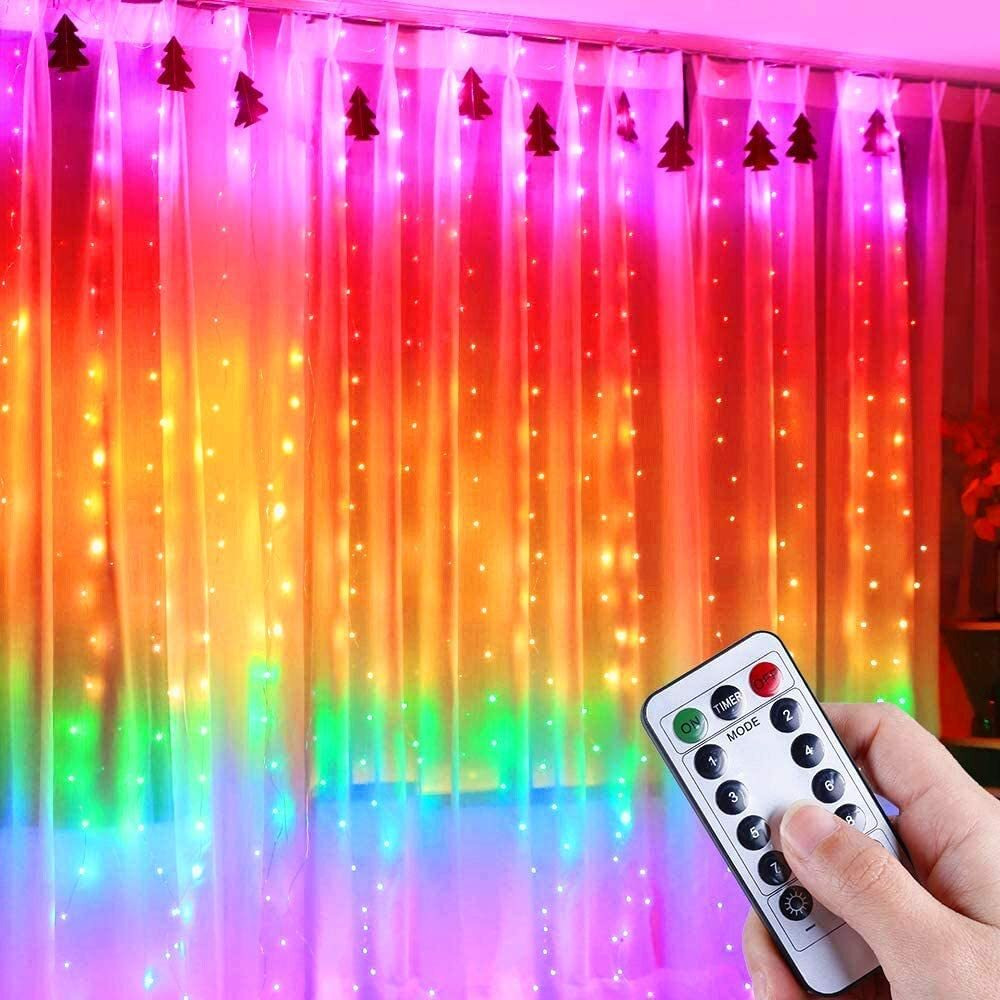 Gesto 5V USB Curtain Led String Light for Home Decor RGB Fairy Lights with 8 Modes Remote Controller | Hanging Light for Room Decor,Birthday Decoration,Wall Decoration,Diwali Decoration(9.8x9.8 Ft)