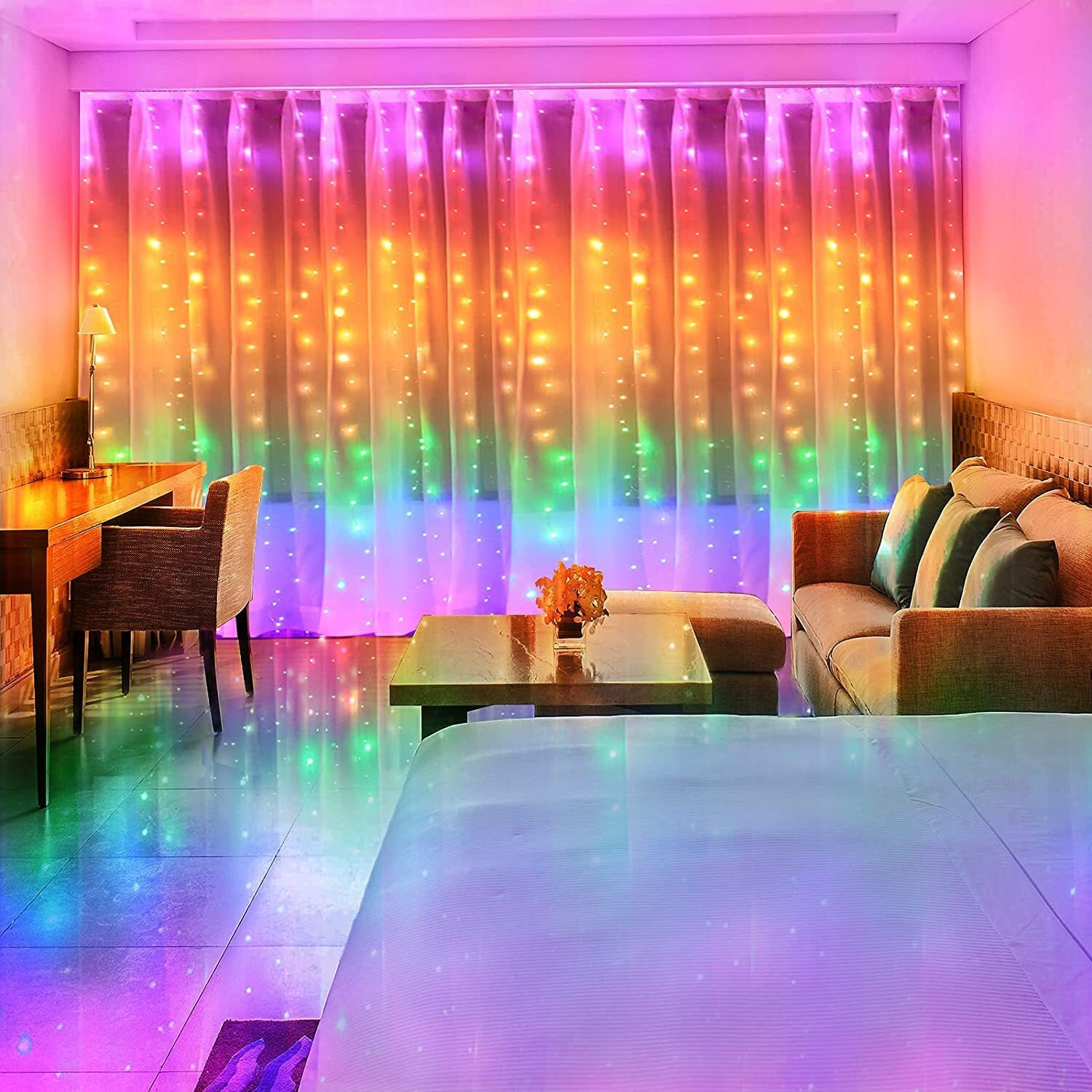 Gesto 5V USB Curtain Led String Light for Home Decor RGB Fairy Lights with 8 Modes Remote Controller | Hanging Light for Room Decor,Birthday Decoration,Wall Decoration,Diwali Decoration(9.8x9.8 Ft)