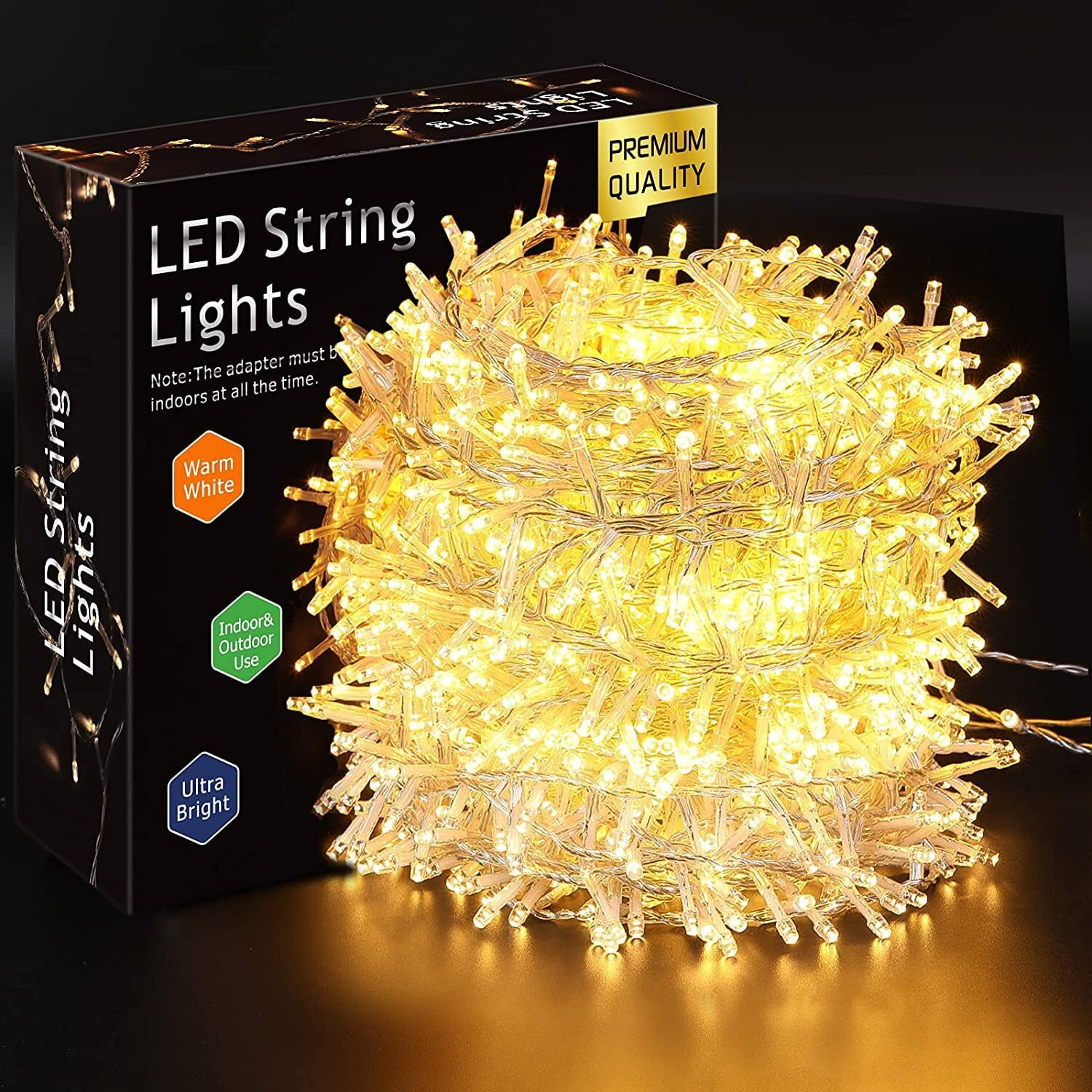 Gesto Warm White Led Serial String Lights  Waterproof Copper Wire Golden Lights for Home Decoration | Yellow Light for Diwali Decoration,Lights for balcony Outdoor,Christmas  (19 Meter | Pack of 10)