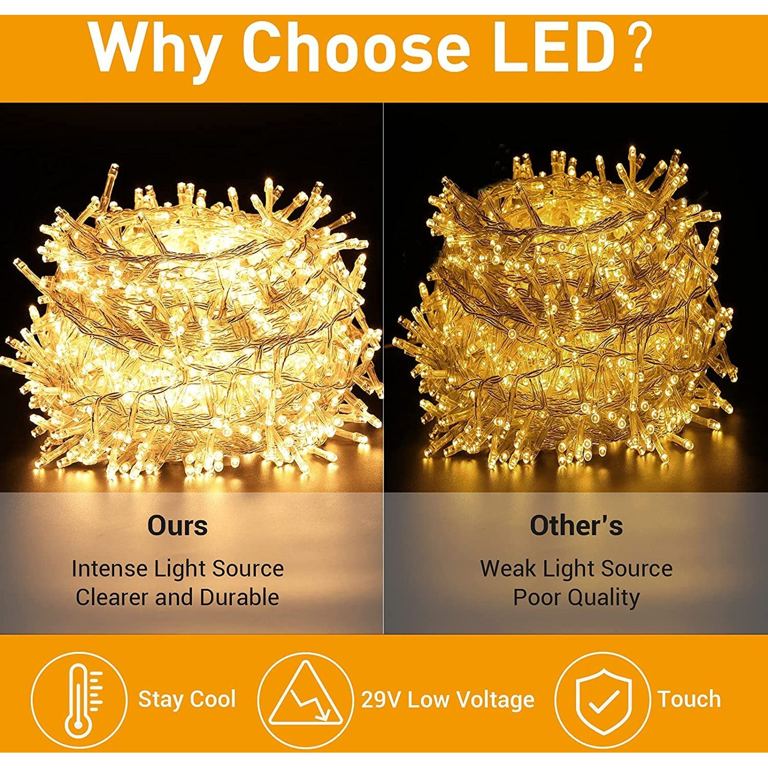 Gesto Warm White Led Serial String Lights  Waterproof Copper Wire Golden Lights for Home Decoration | Yellow Light for Diwali Decoration,Lights for balcony Outdoor,Christmas  (19 Meter | Pack of 10)