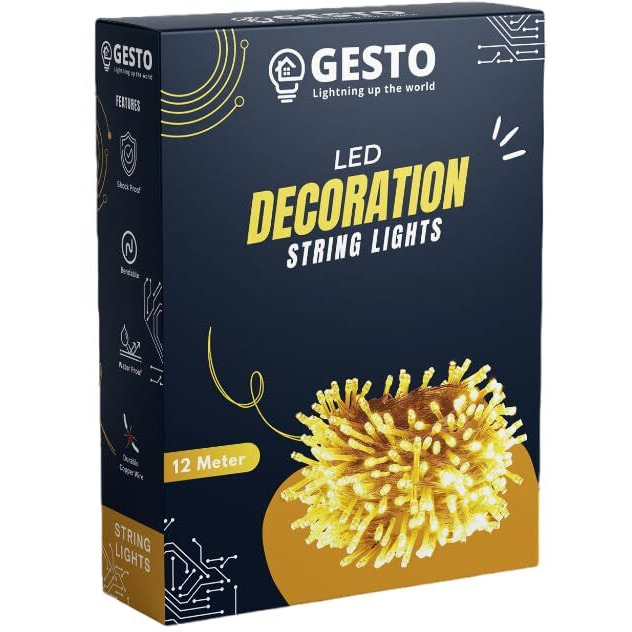 Gesto Warm White Led Serial lights for decoration - String lights for home decoration,Fairy Lights | Christmas, Diwali Decoration Lights for balcony | Copper Wire Pixel Light (12 meter | Pack of 1)