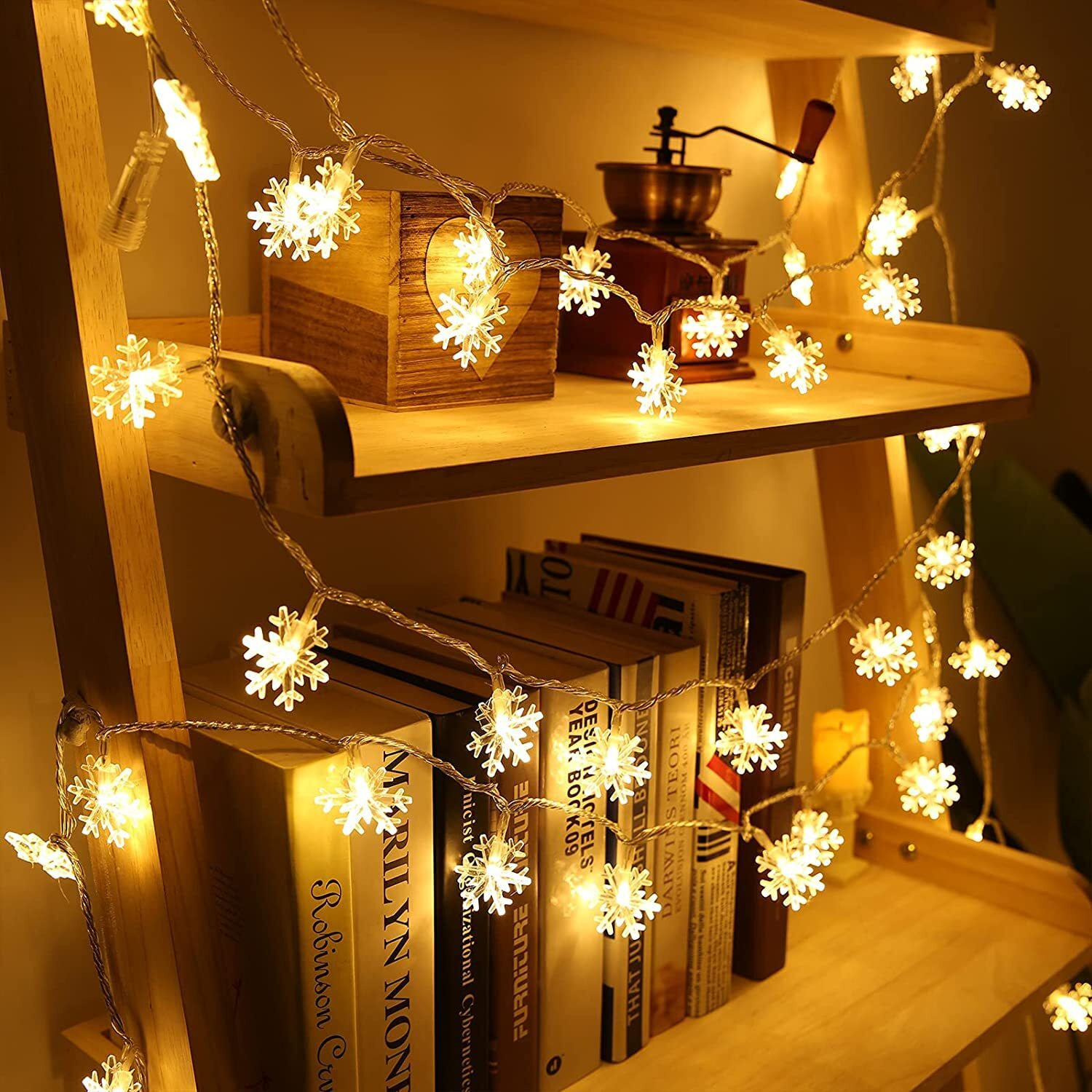 Gesto Snowflake Serial String Lights for Decoration - 14 LED Snow Flake Fairy Lights Waterproof Indoor Outdoor for Home Decoration, Christmas Tree Decoration,Diwali Decoration (Warm White), 18 meters